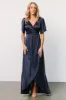 Vara Satin Maxi Wrap Dress | Navy sold by Baltic Born