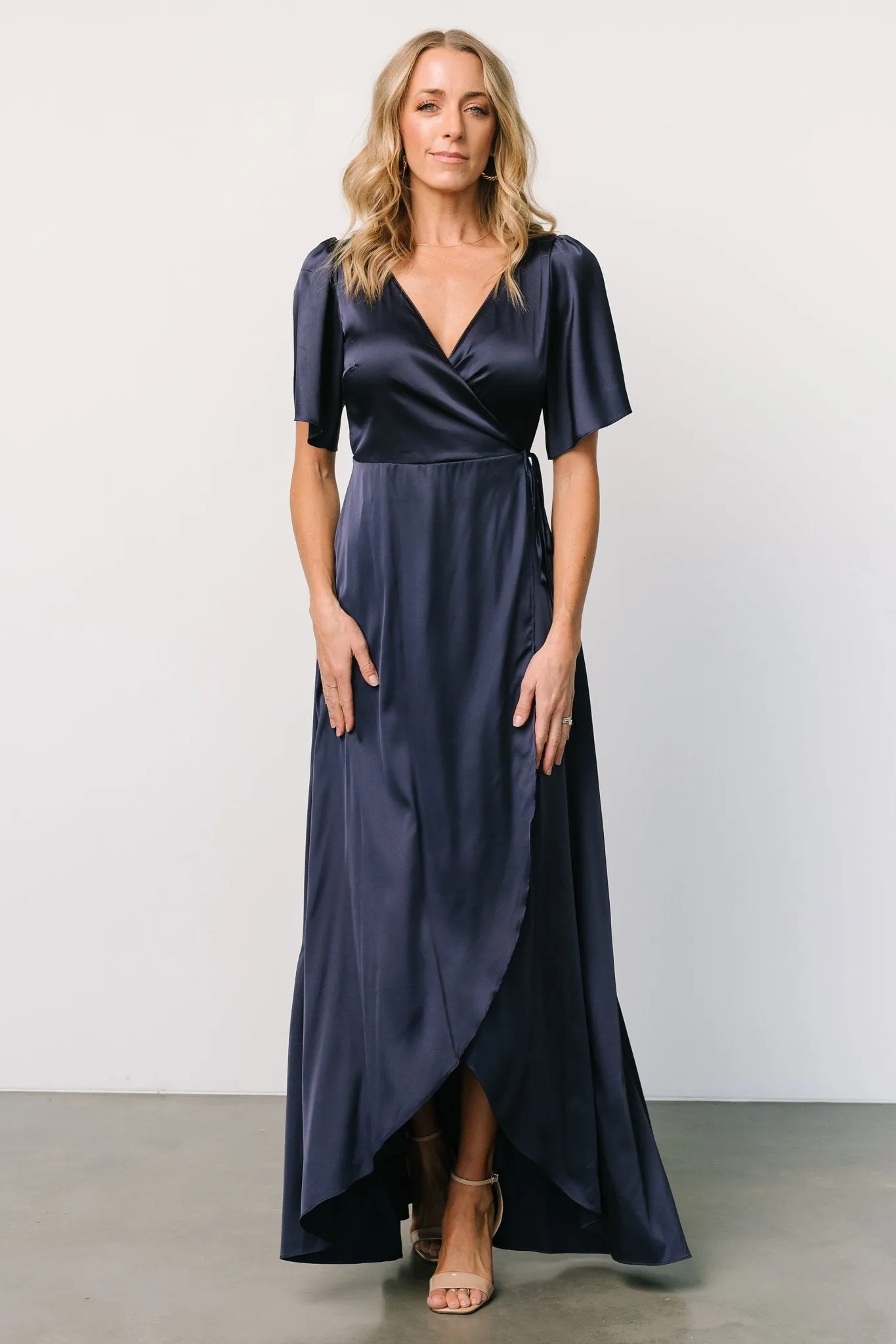 Vara Satin Maxi Wrap Dress | Navy sold by Baltic Born product image thumbnail 2