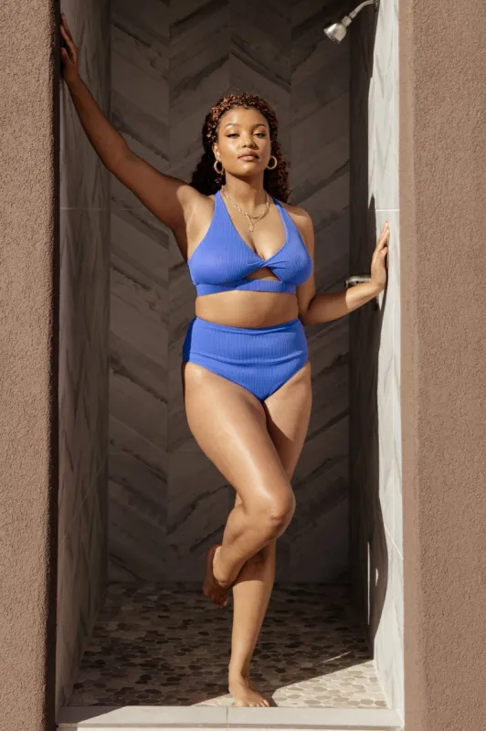 Del Mar Ribbed Bikini Bottom | Blue sold by Baltic Born