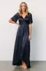 Vara Satin Maxi Wrap Dress | Navy sold by Baltic Born