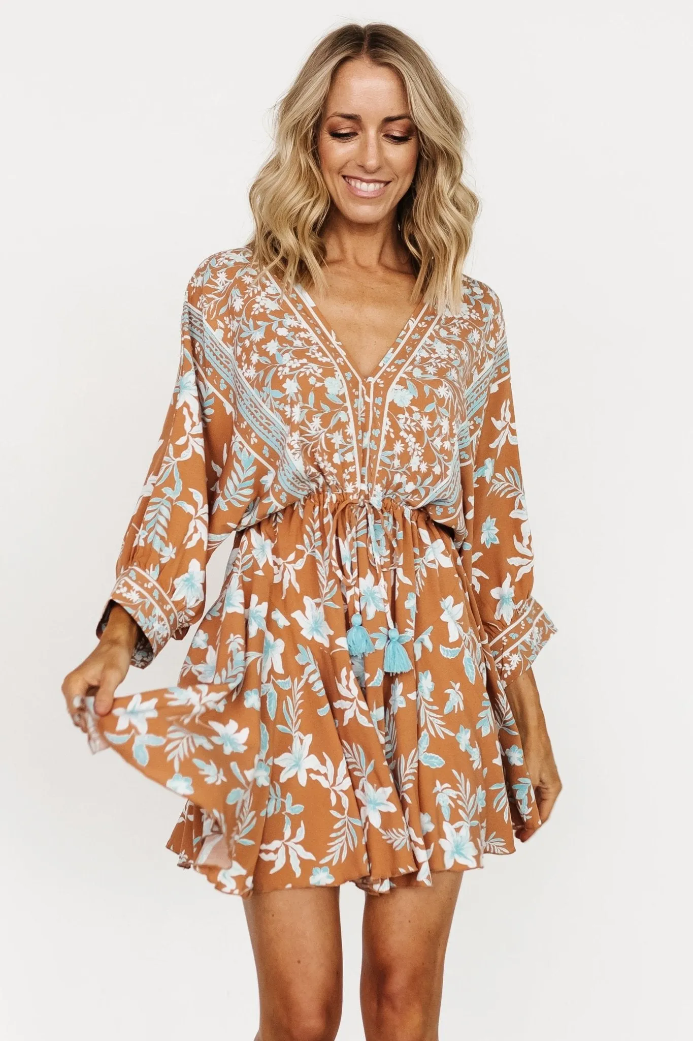 Adria Mini Dress | Camel + Blue sold by Baltic Born product image thumbnail 3