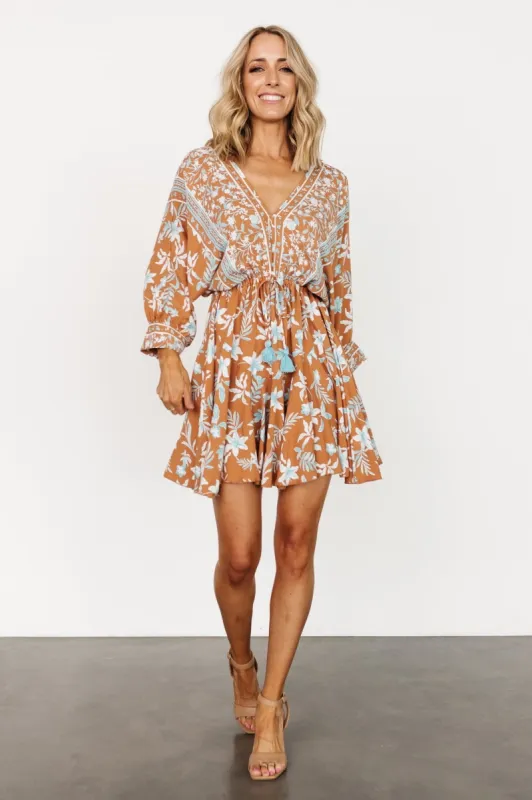 Adria Mini Dress | Camel + Blue made by Aakaa