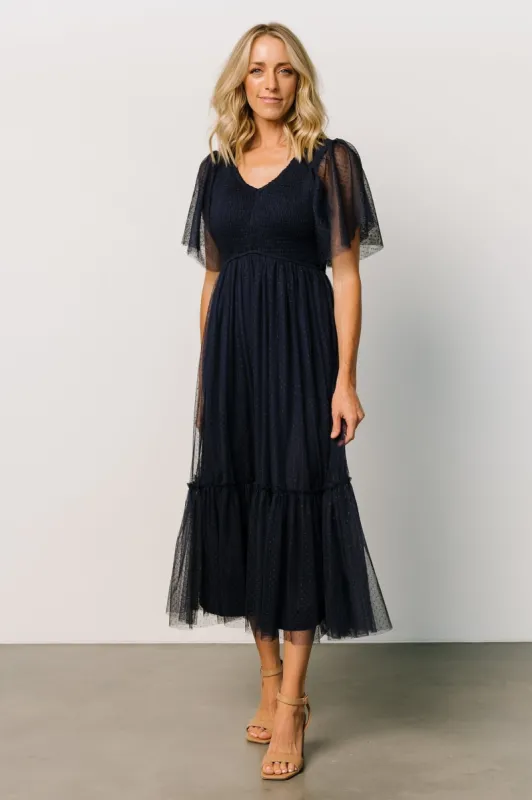 Martha Smocked Tulle Dress | Navy sold by Baltic Born