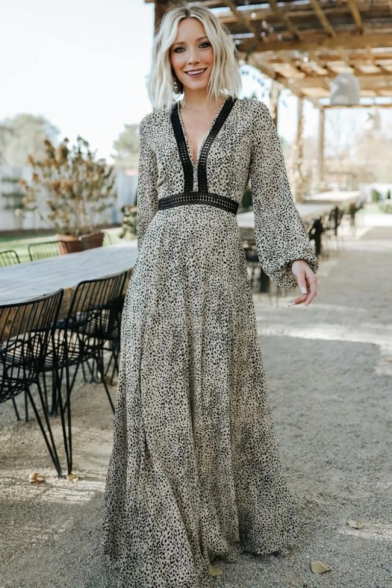 Cha Cha Print Maxi Dress | Taupe | Parallel