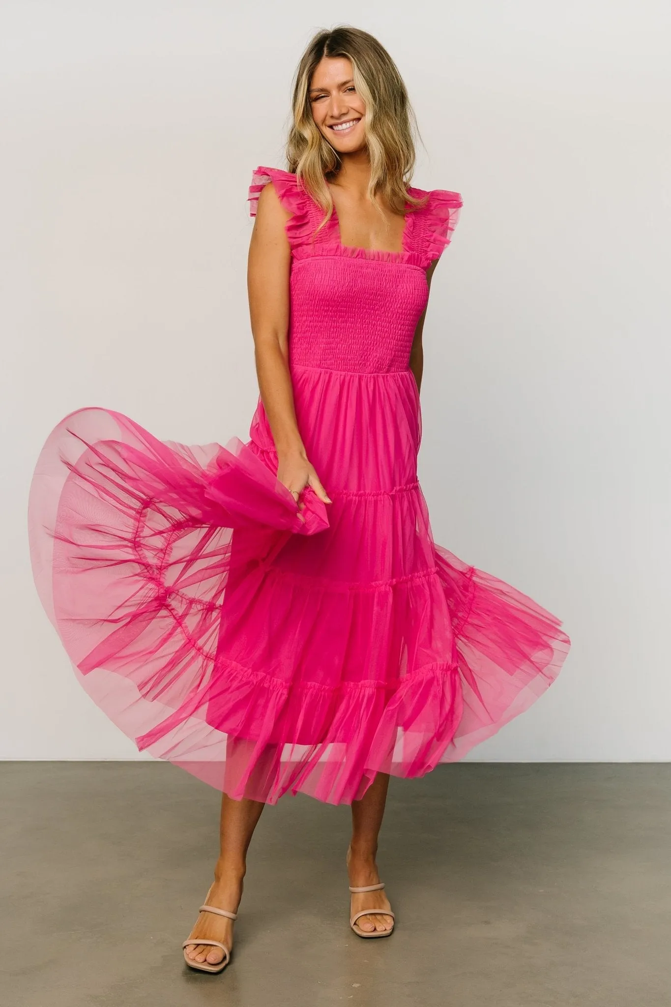 Emma Smocked Tulle Dress | Hot Pink sold by Baltic Born product image thumbnail 5