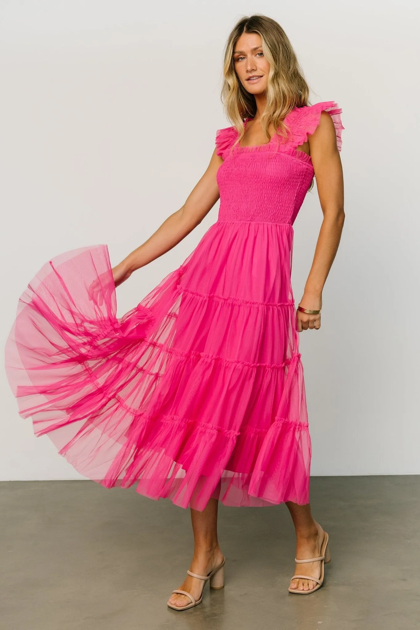 Emma Smocked Tulle Dress | Hot Pink sold by Baltic Born product image thumbnail 3