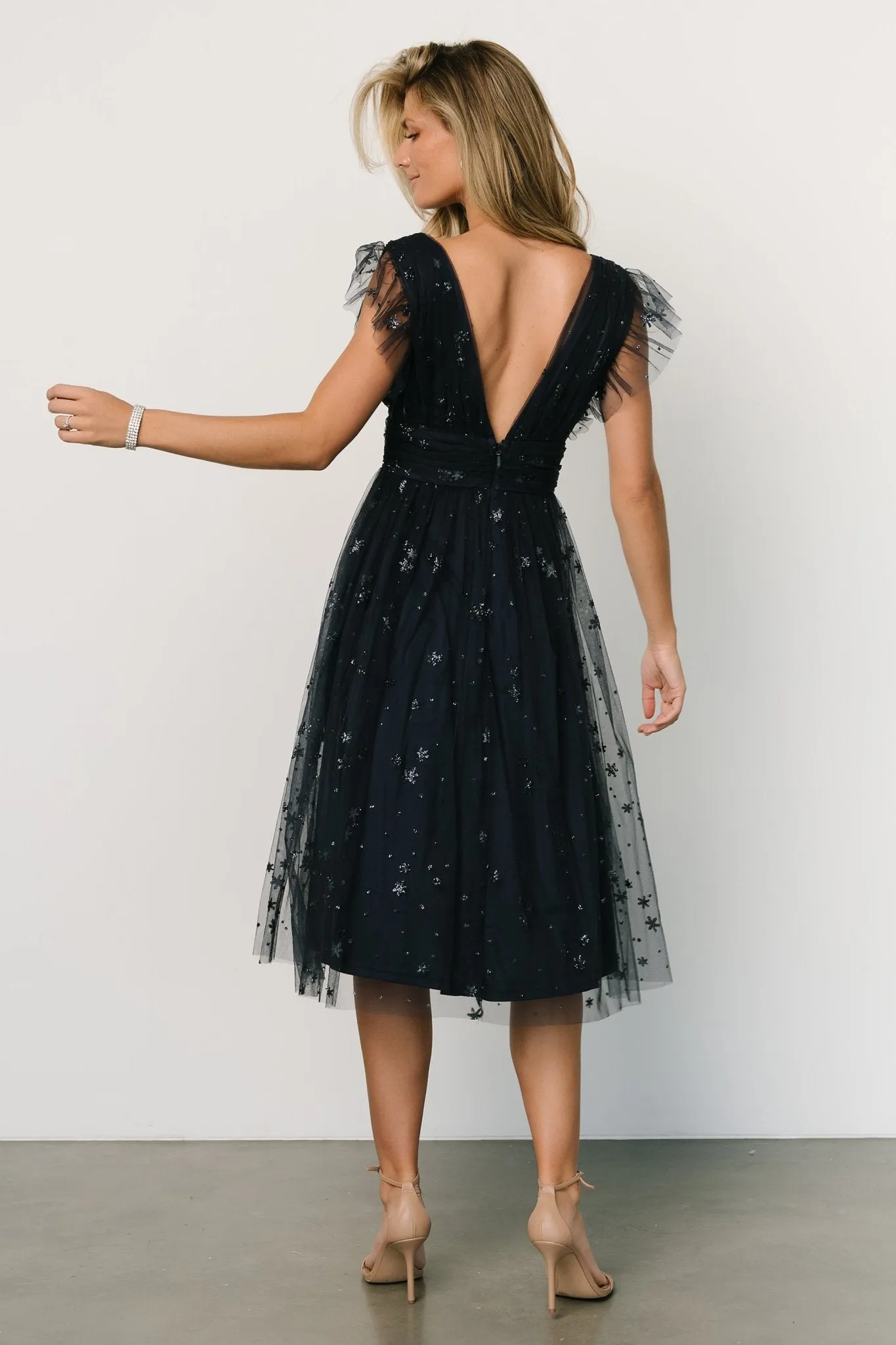 Chiara Shimmer Midi Dress | Navy sold by Baltic Born product image thumbnail 5