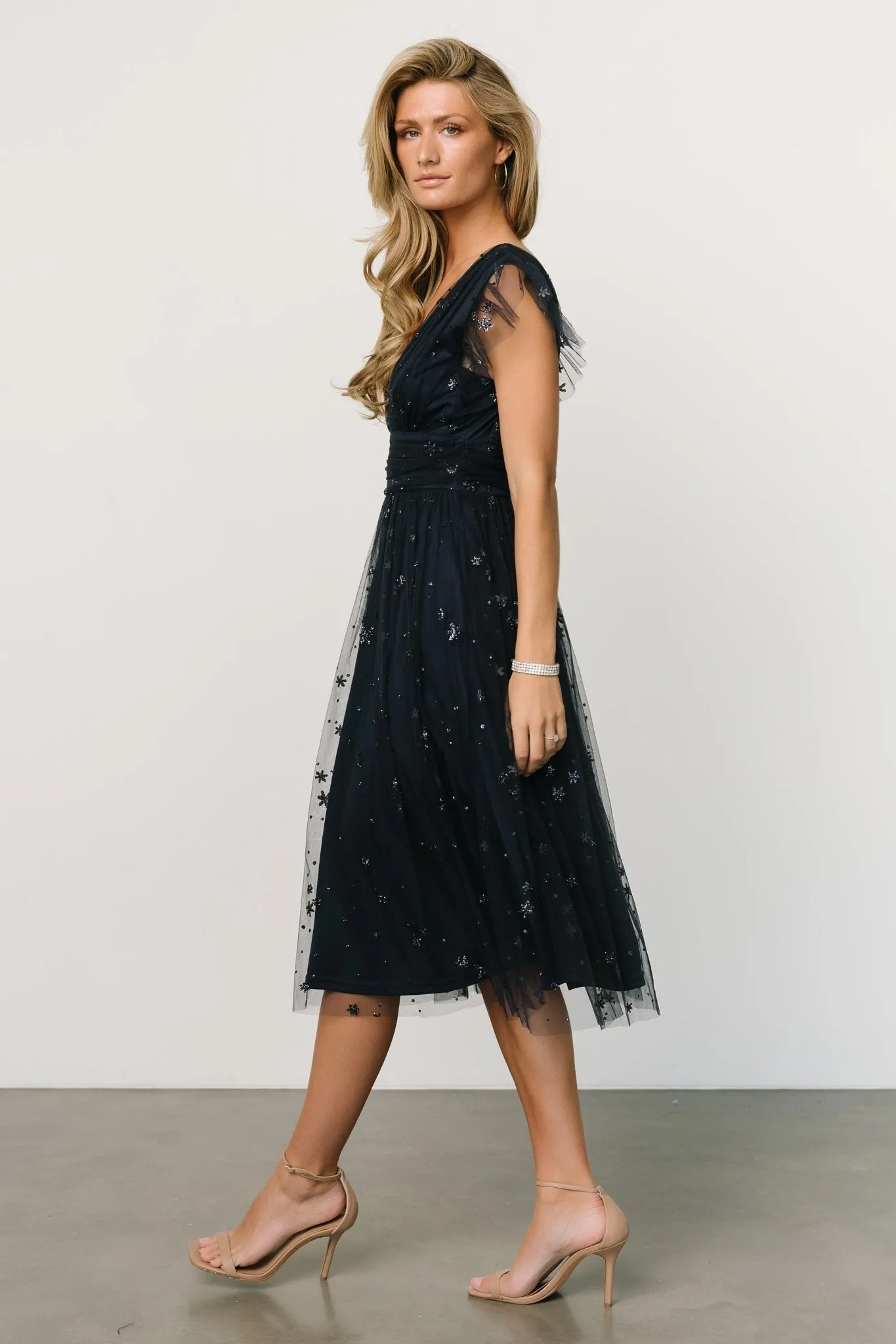 Chiara Shimmer Midi Dress | Navy sold by Baltic Born product image thumbnail 4