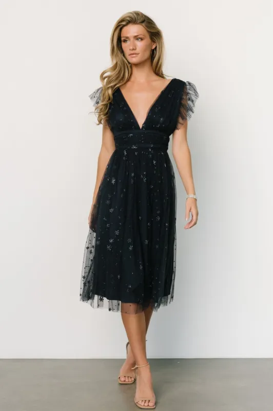 Chiara Shimmer Midi Dress | Navy sold by Baltic Born
