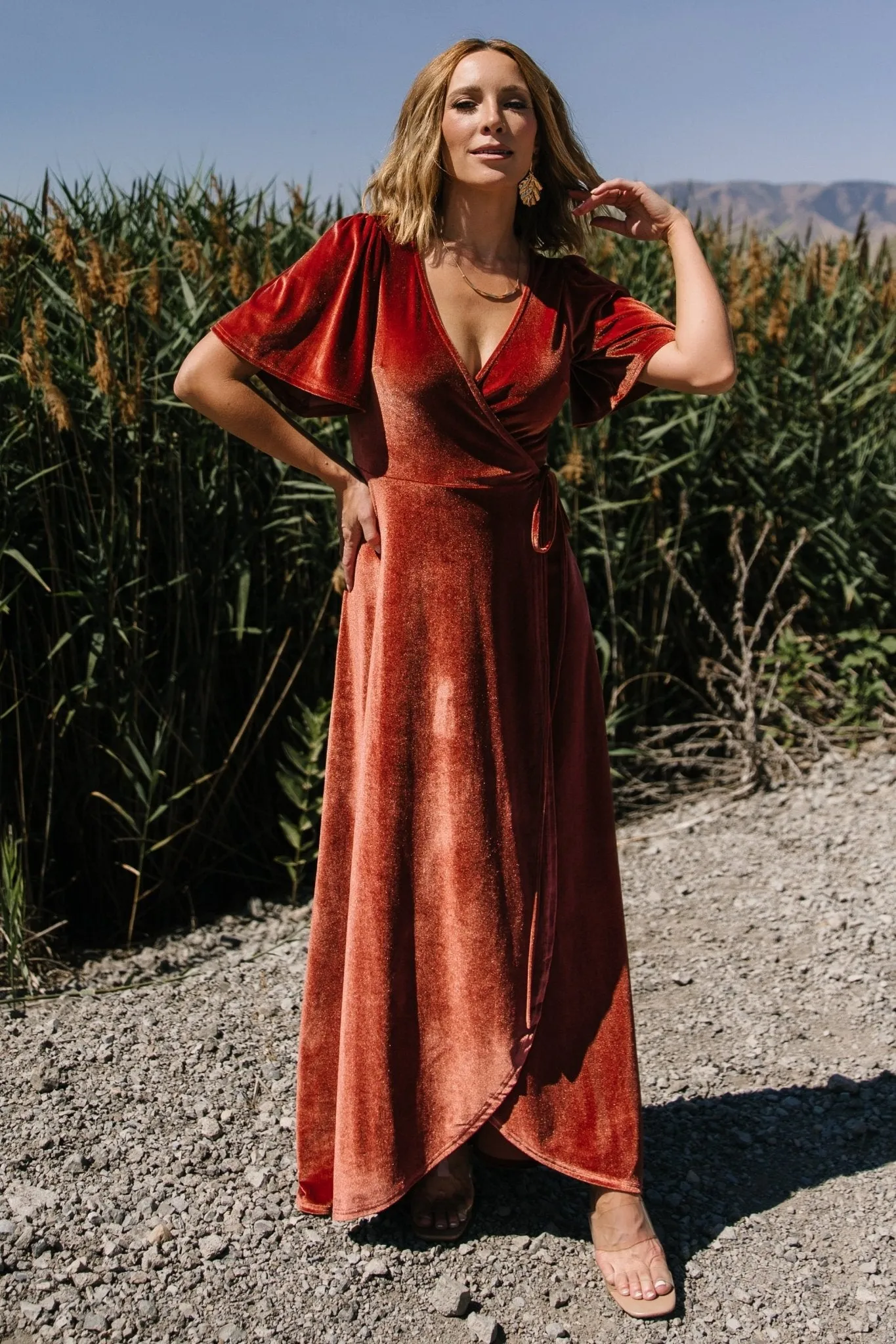 Katelyn Velvet Maxi Wrap Dress | Cinnamon sold by Baltic Born product image thumbnail 5