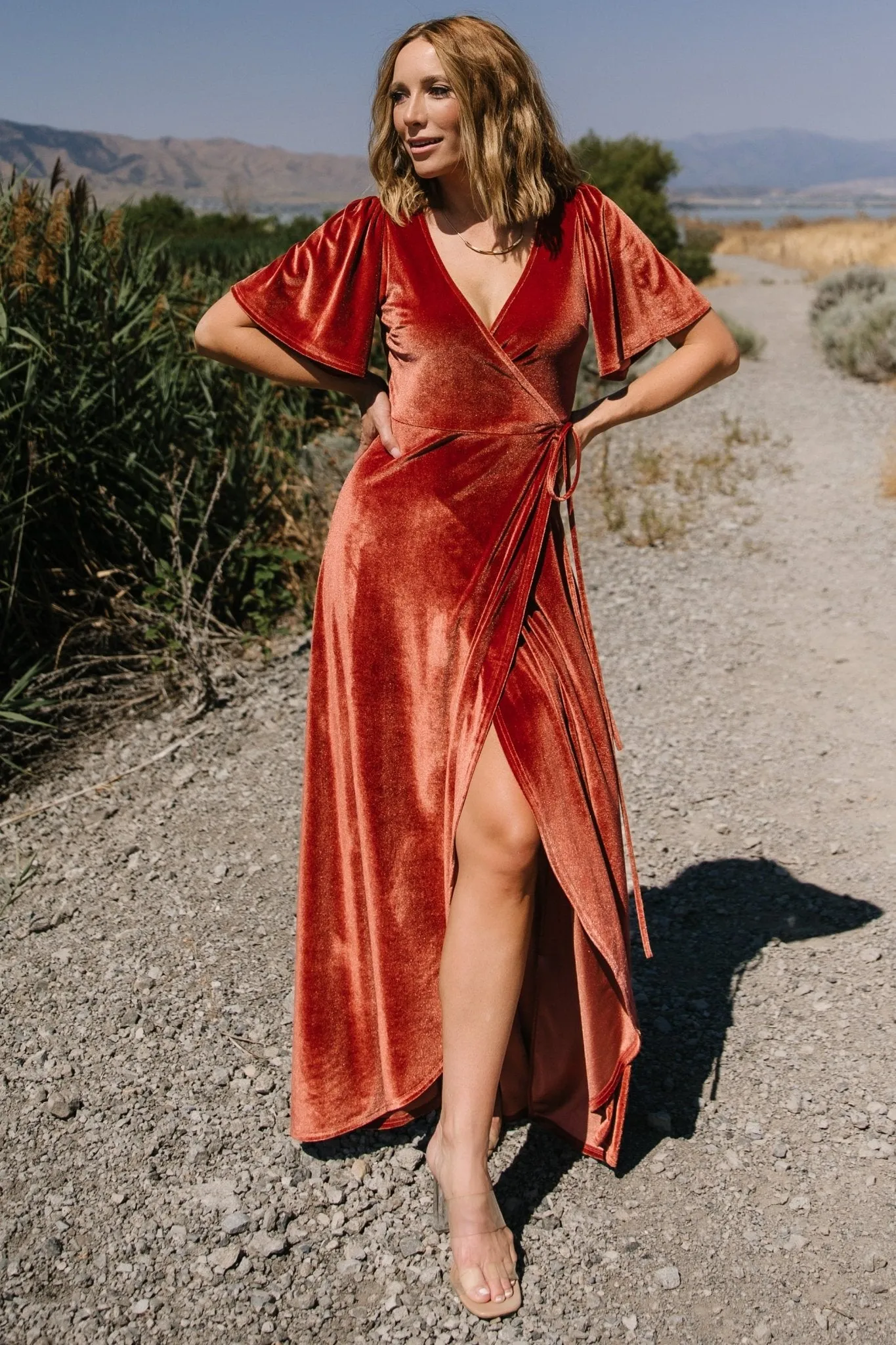 Katelyn Velvet Maxi Wrap Dress | Cinnamon sold by Baltic Born product image thumbnail 3