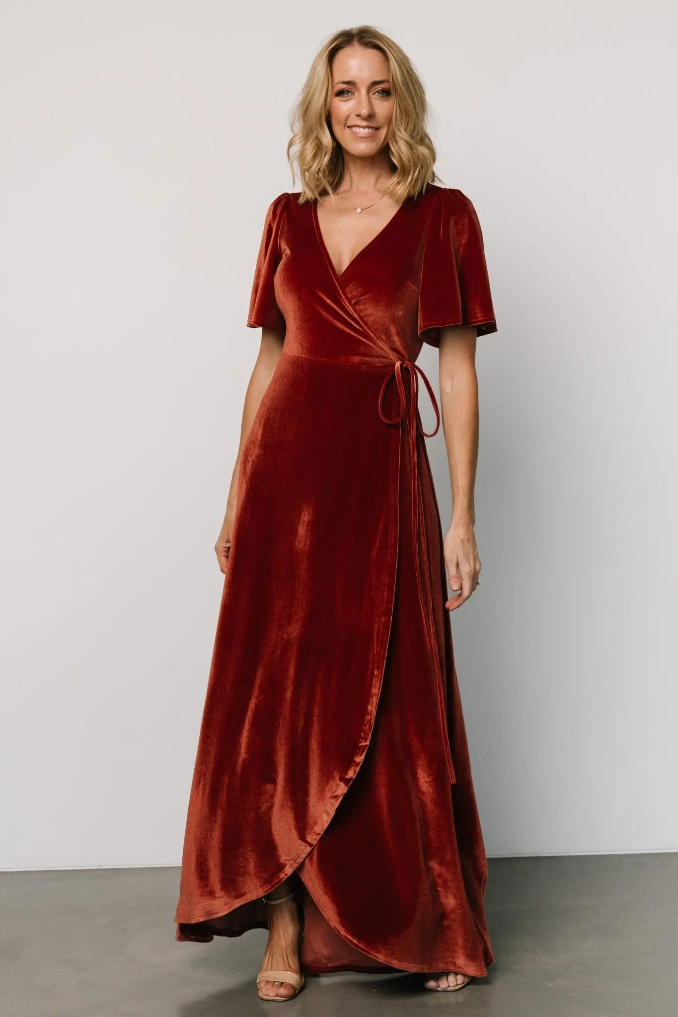 Katelyn Velvet Maxi Wrap Dress | Cinnamon sold by Baltic Born product image thumbnail 2