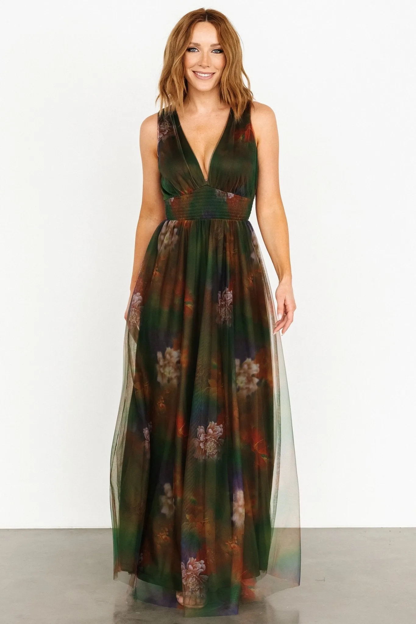Kamila Tulle Maxi Dress | Olive Multi Floral sold by Baltic Born product image thumbnail 2