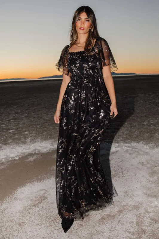 Cassandra Tulle Maxi Dress | Metallic Black sold by Baltic Born