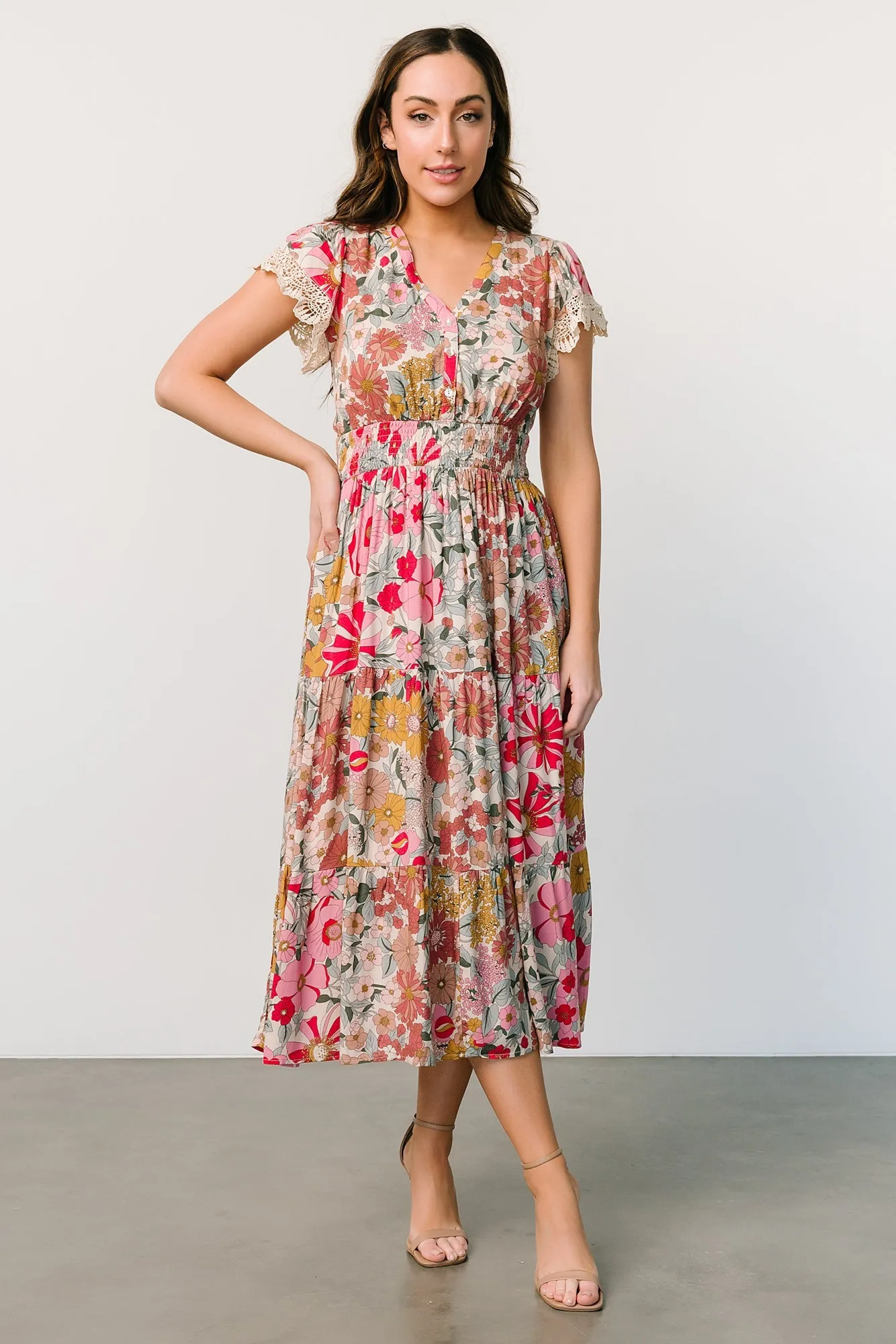 Aliyah Midi Dress | Cream Multi Floral sold by Baltic Born