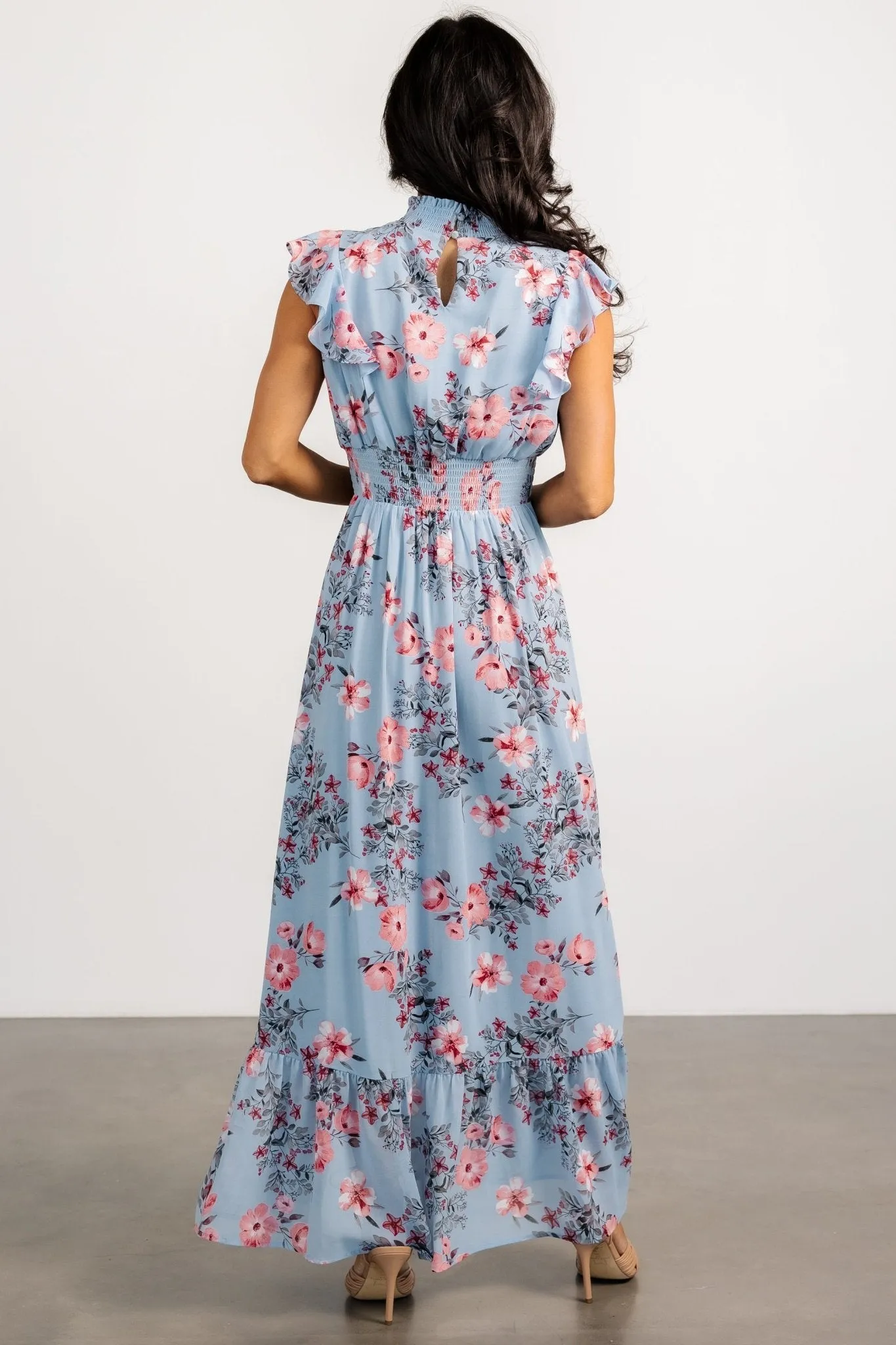Kearny Ruffle Maxi Dress | Light Blue + Blush sold by Baltic Born product image thumbnail 5