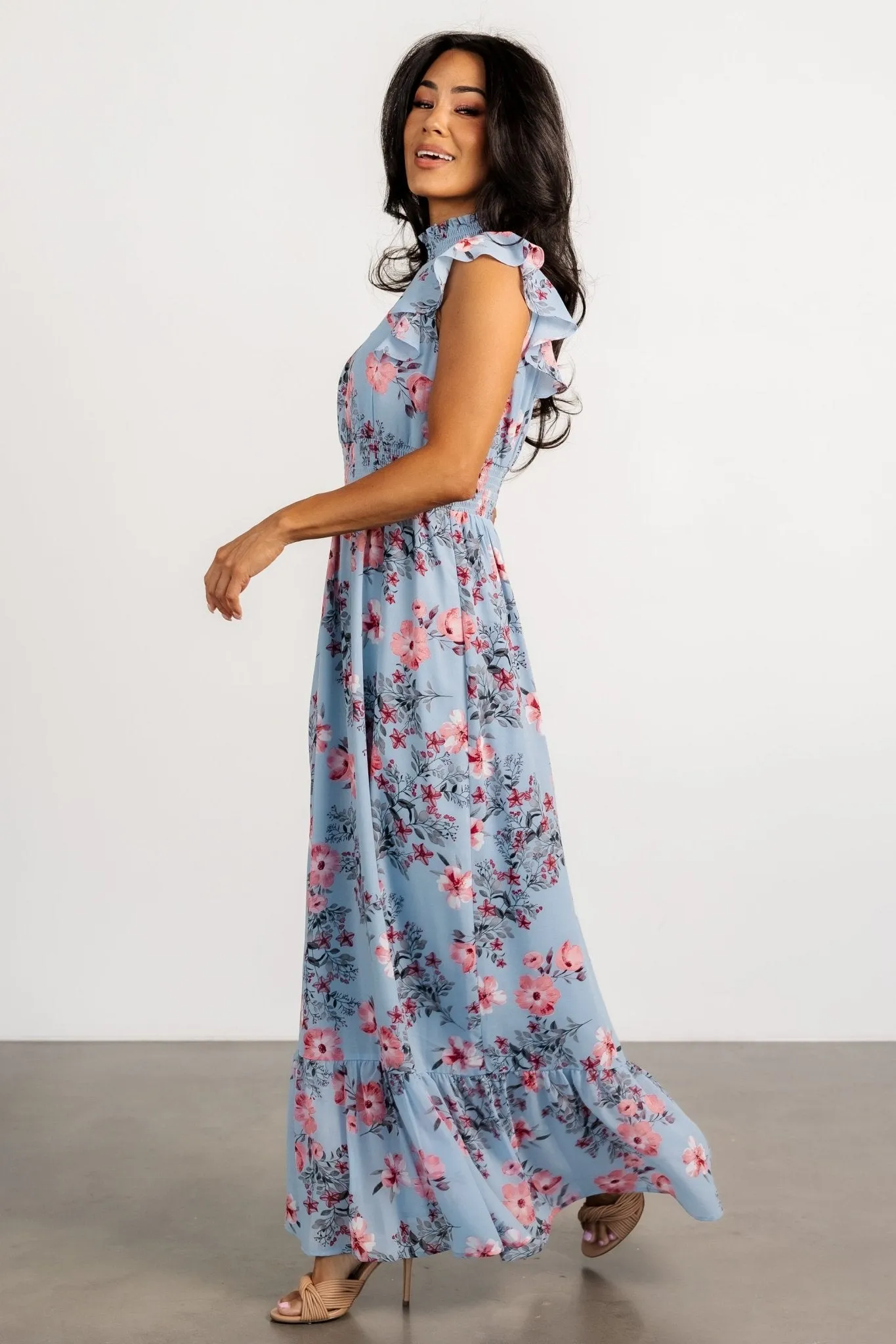 Kearny Ruffle Maxi Dress | Light Blue + Blush sold by Baltic Born product image thumbnail 3