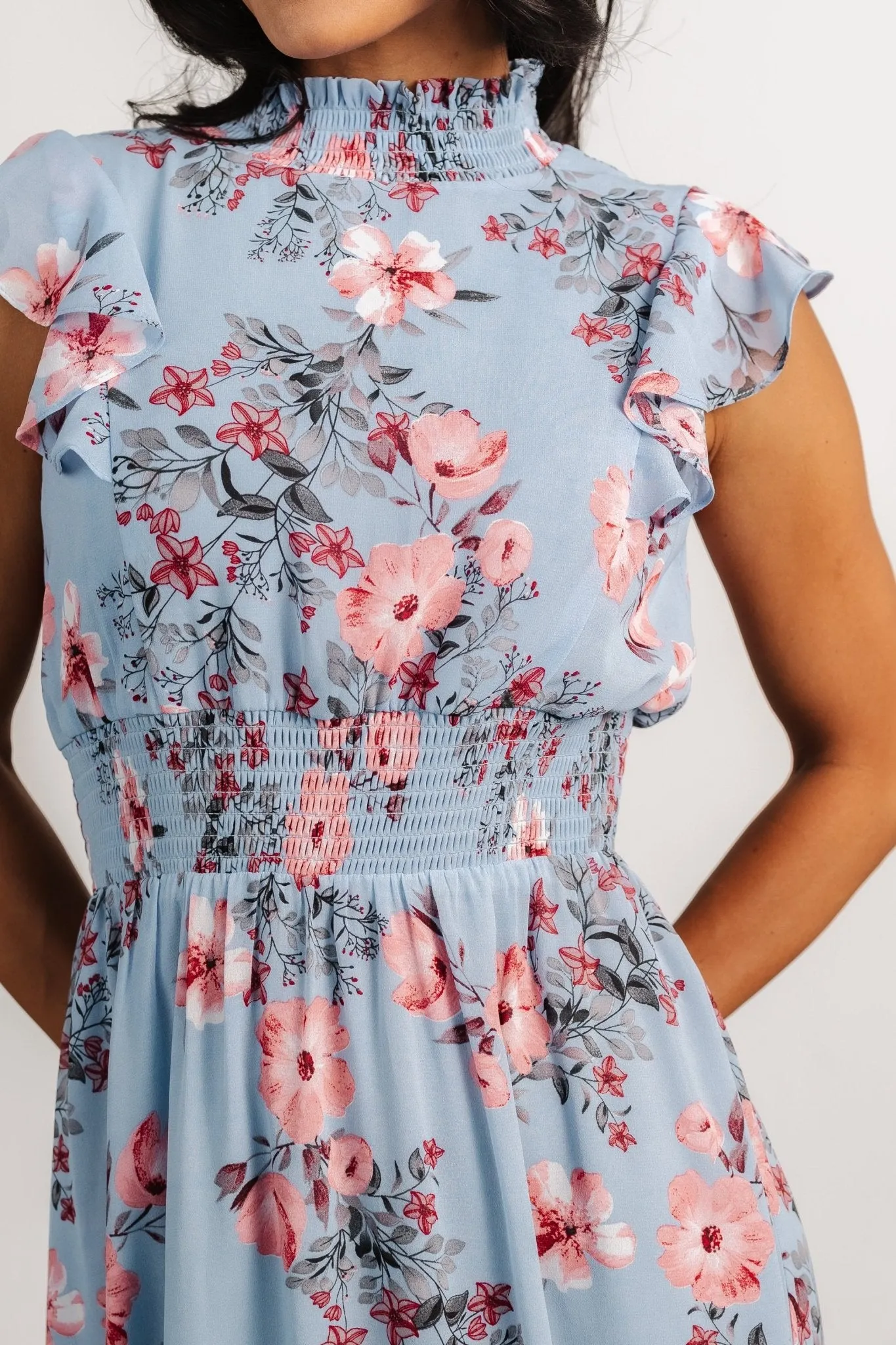 Kearny Ruffle Maxi Dress | Light Blue + Blush sold by Baltic Born product image thumbnail 2