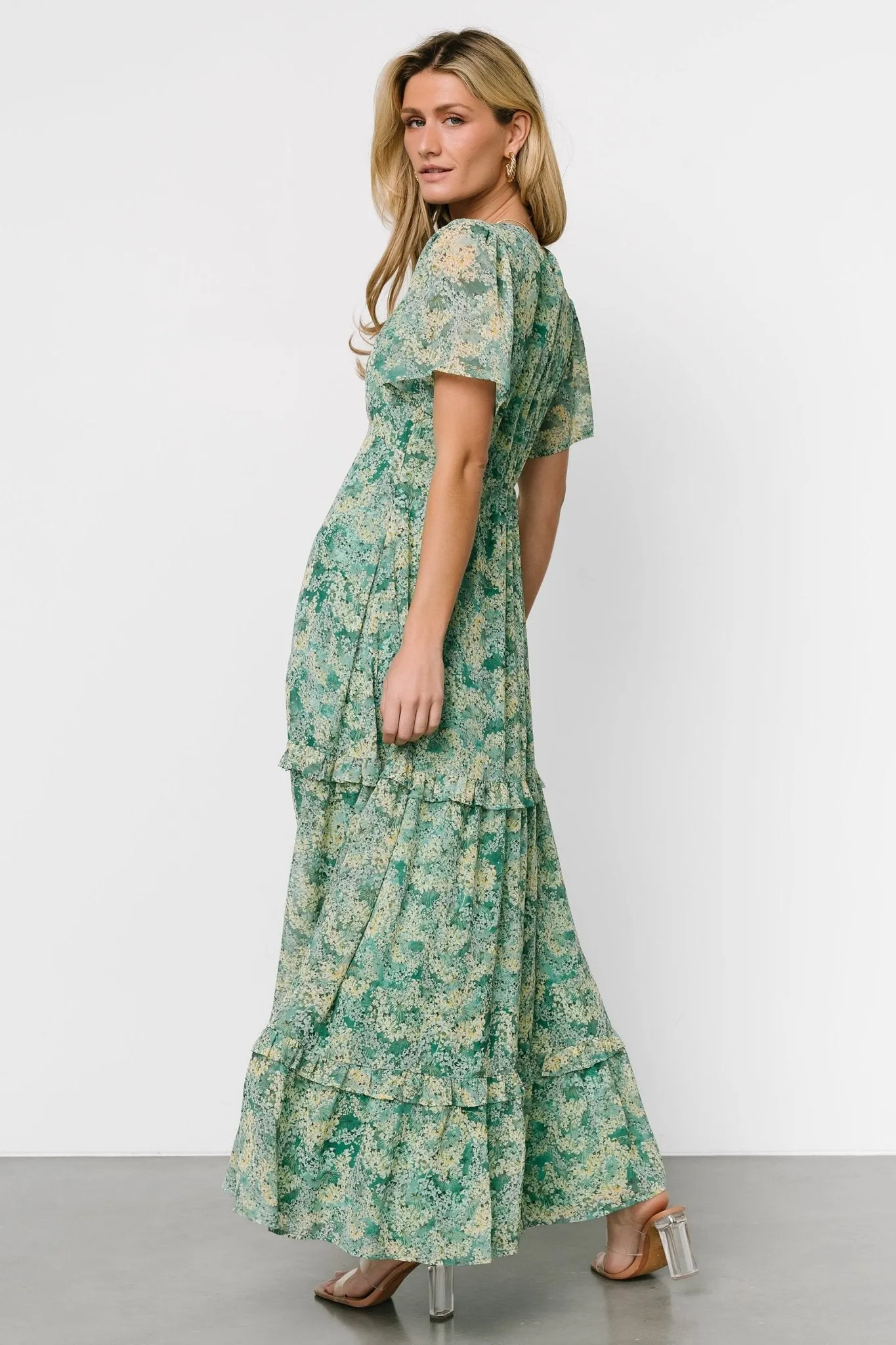Audrey Deep V Maxi Dress | Green Floral sold by Baltic Born product image thumbnail 4