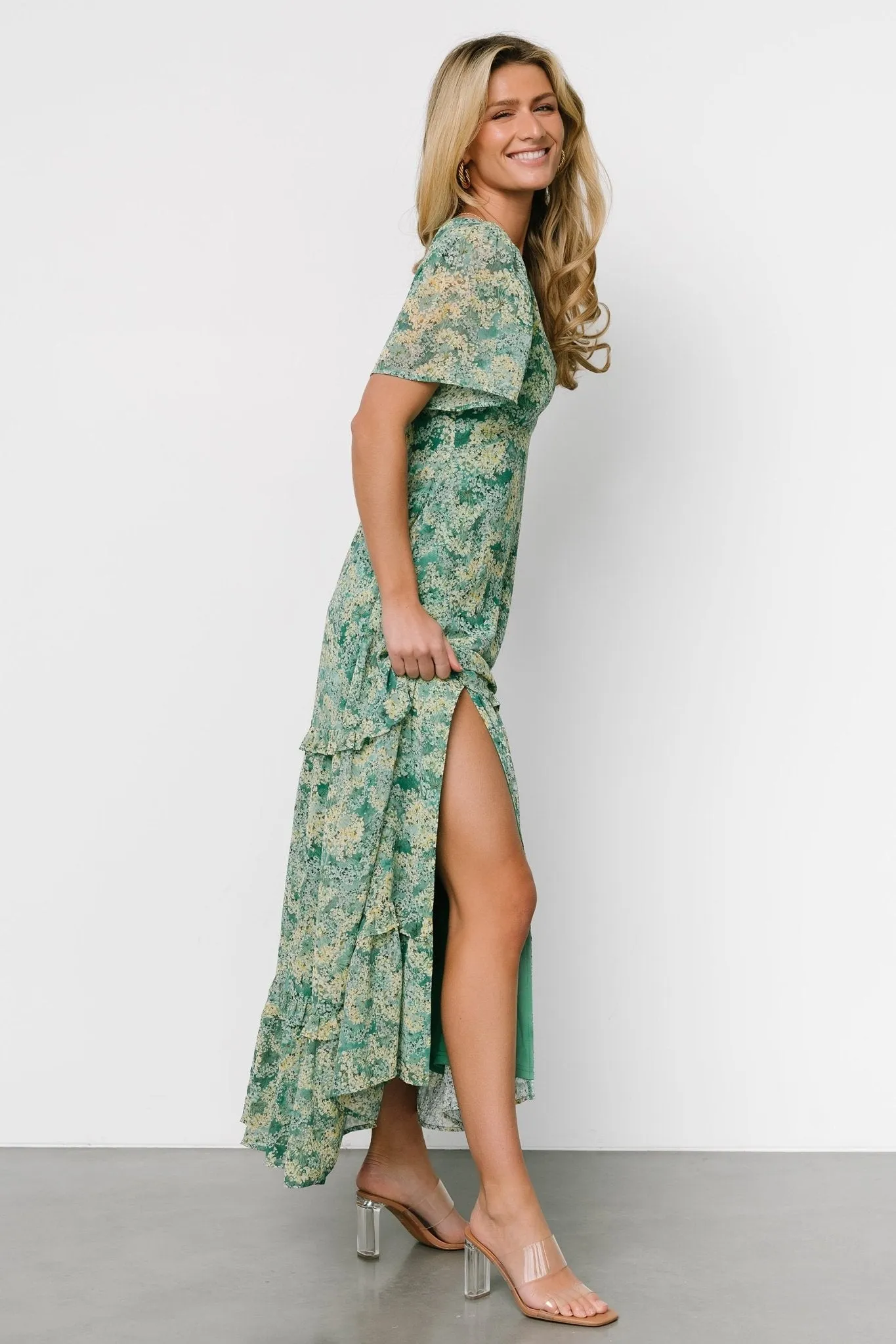 Audrey Deep V Maxi Dress | Green Floral sold by Baltic Born product image thumbnail 3