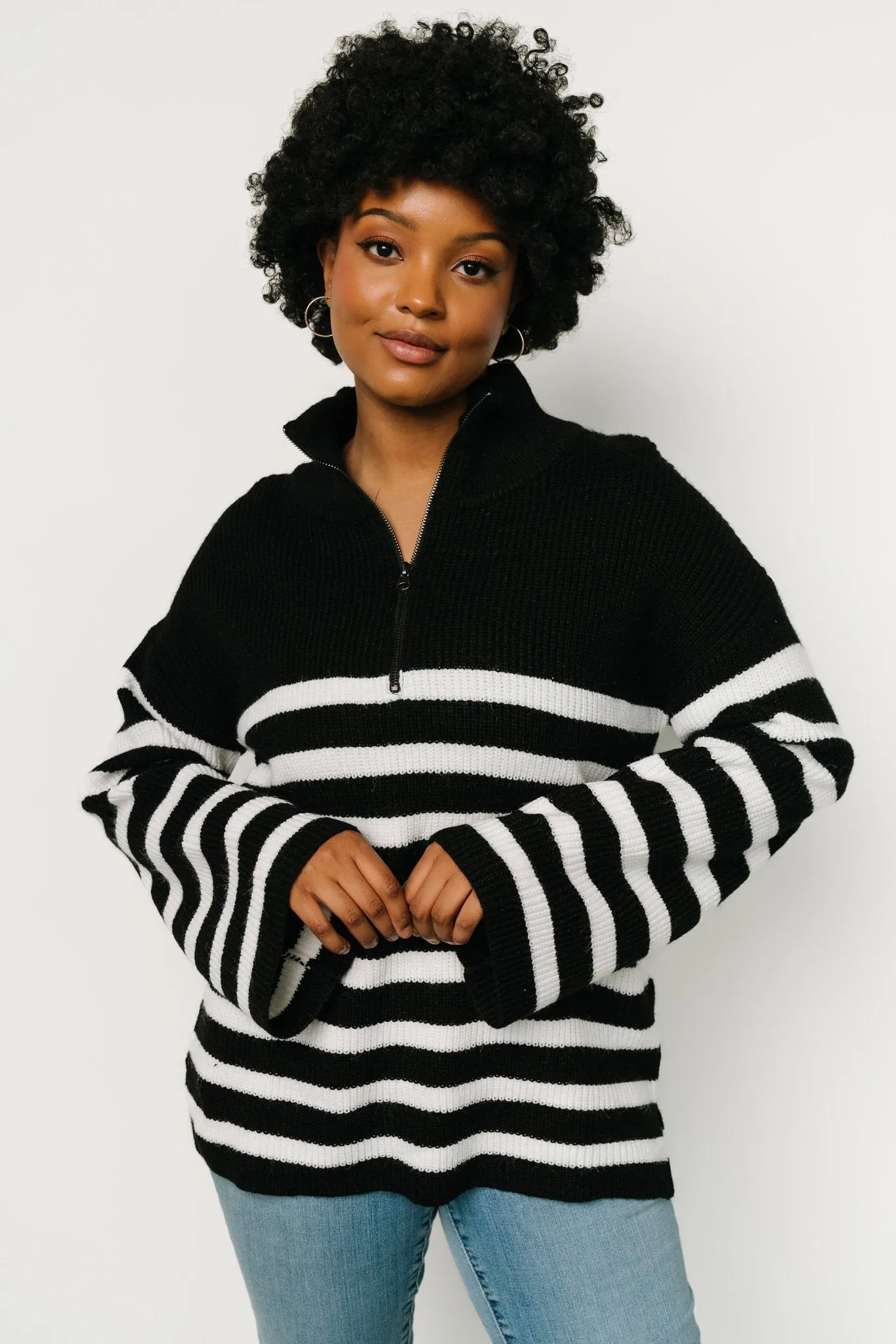 Elmer Striped Half Zip Sweater | Black + White sold by Baltic Born product image thumbnail 4