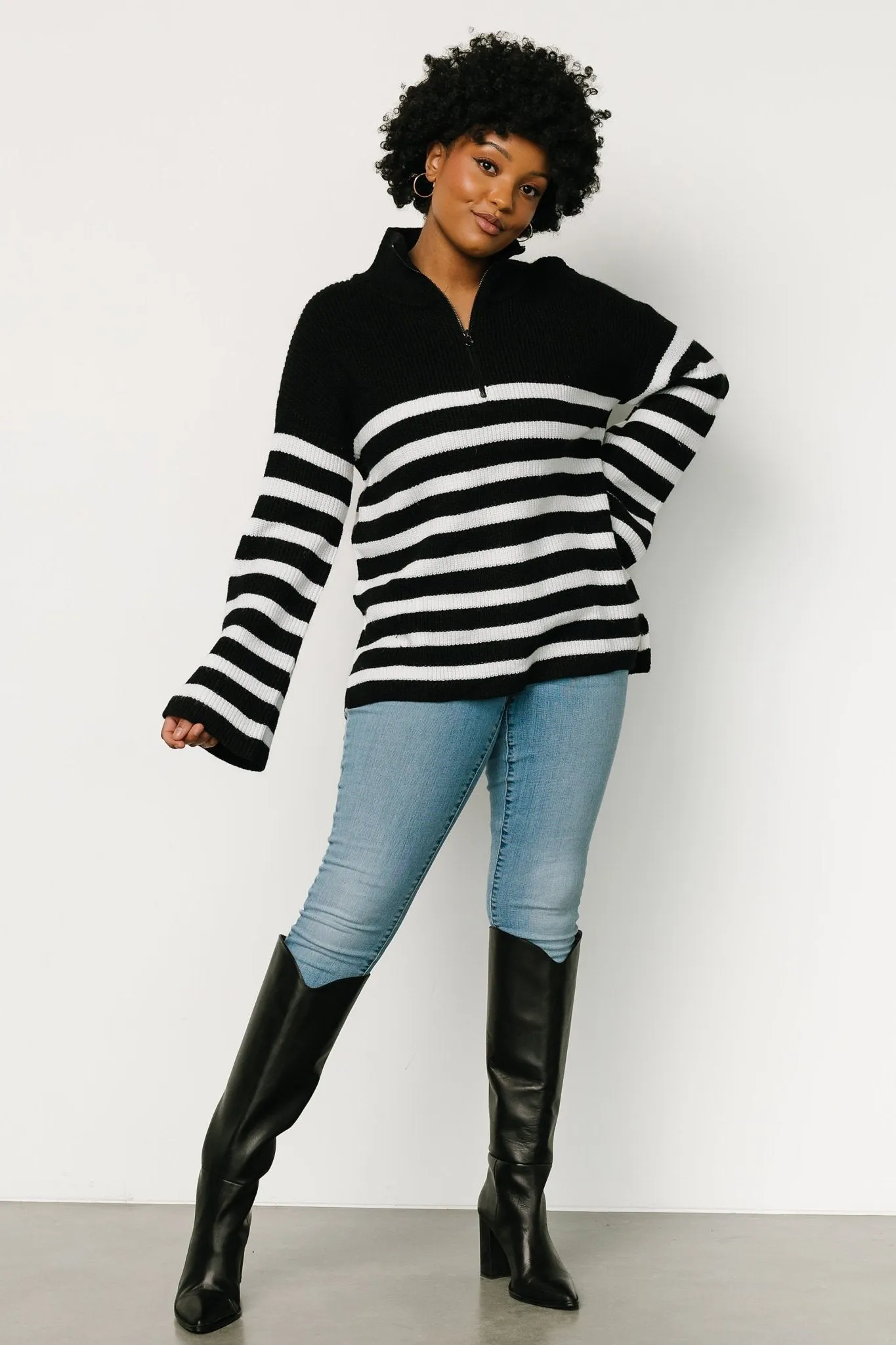 Elmer Striped Half Zip Sweater | Black + White sold by Baltic Born product image thumbnail 2