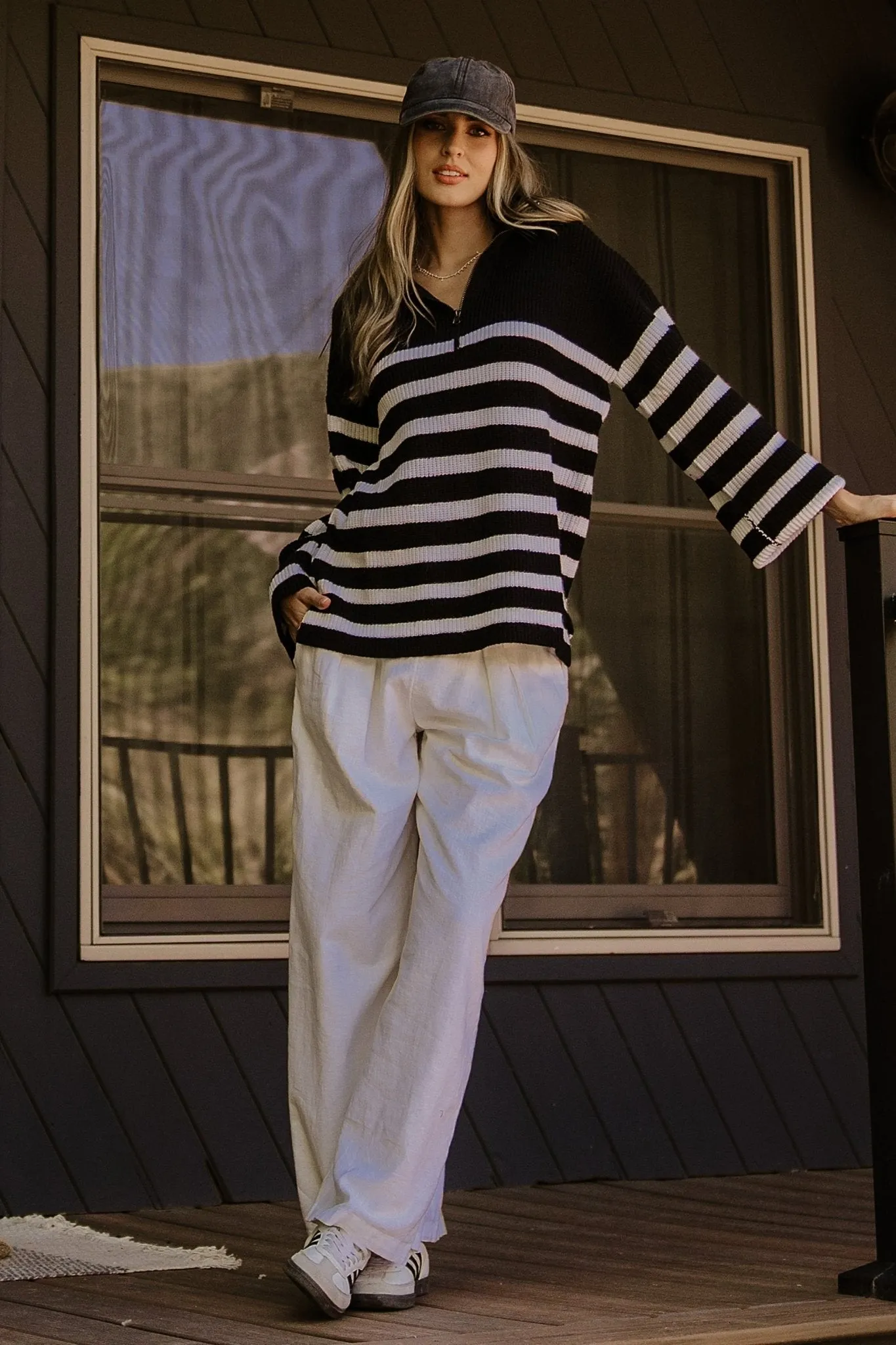 Elmer Striped Half Zip Sweater | Black + White sold by Baltic Born product image thumbnail 5