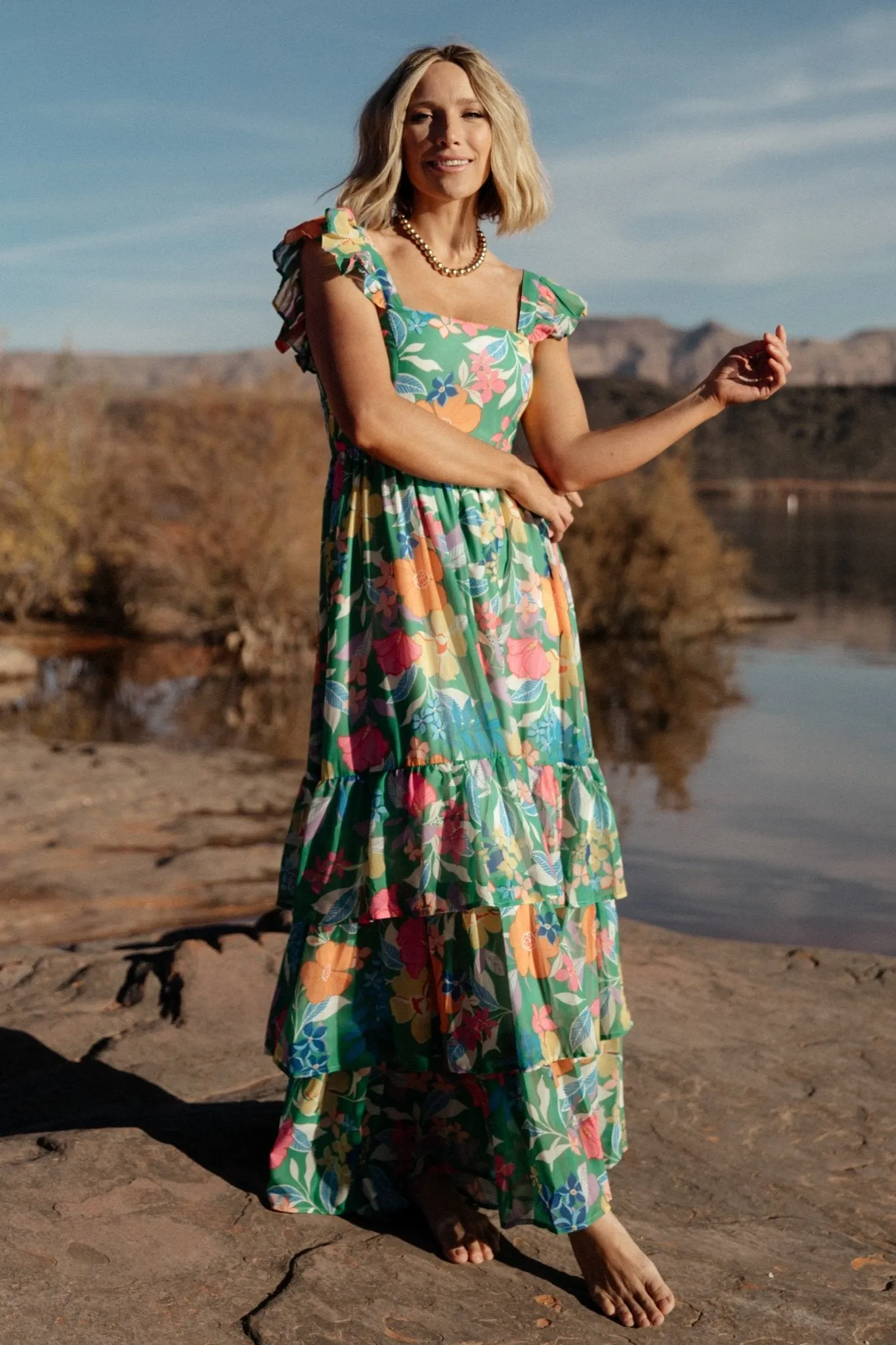 Monte Tiered Maxi Dress | Green Multi sold by Baltic Born