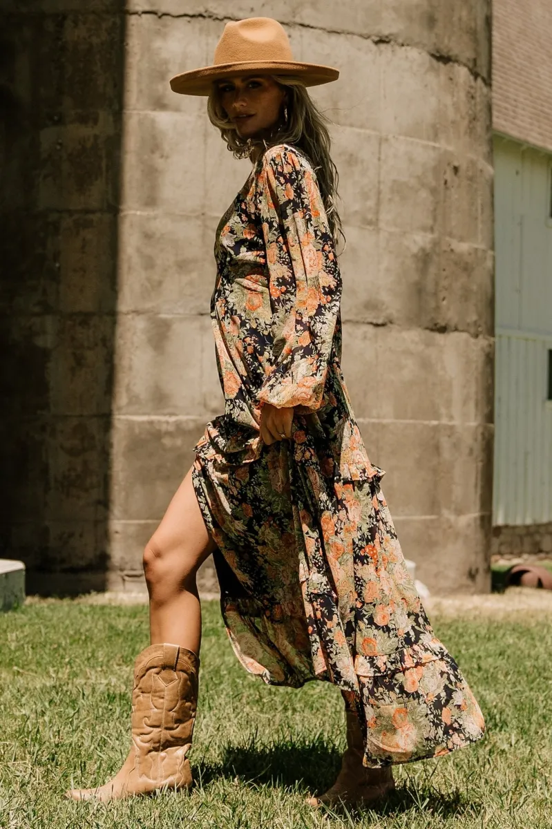 Bowman Deep V Maxi Dress | Navy Floral sold by Baltic Born