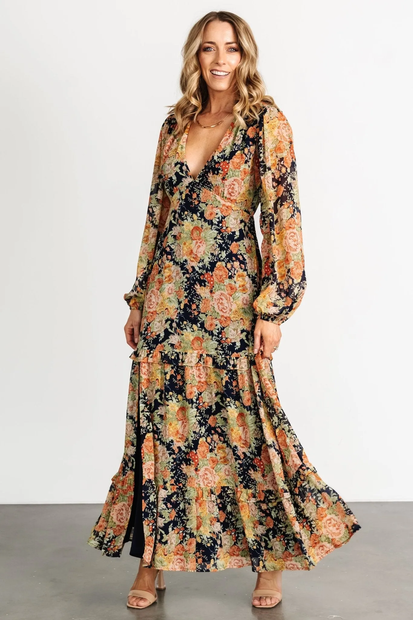 Bowman Deep V Maxi Dress | Navy Floral sold by Baltic Born product image thumbnail 2