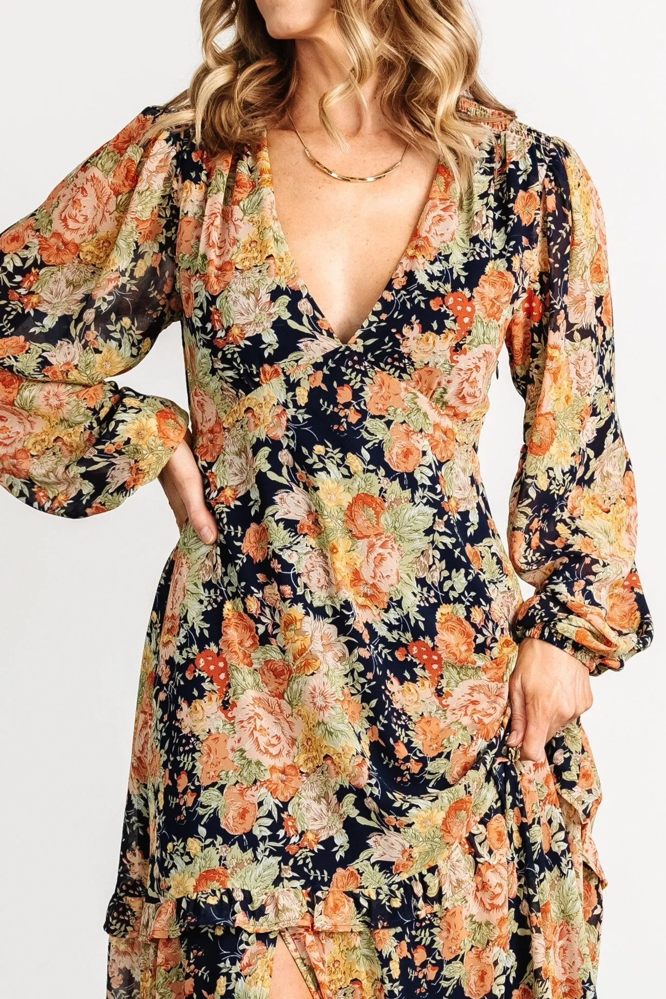 Bowman Deep V Maxi Dress | Navy Floral sold by Baltic Born product image thumbnail 4