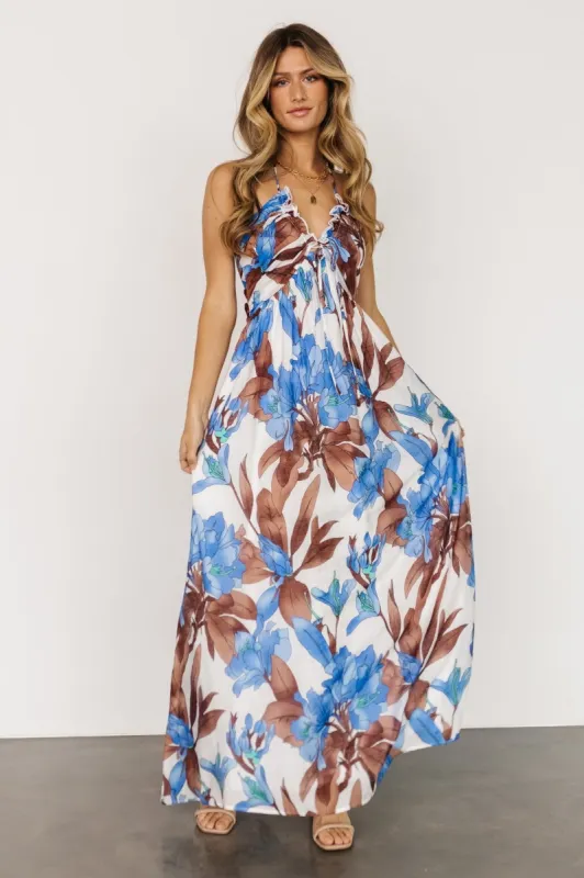Makai Tie Maxi Dress | White Multi Print sold by Baltic Born