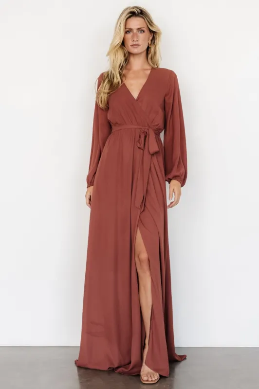 Breanne Faux Wrap Maxi Dress | Dusty Rust sold by Baltic Born