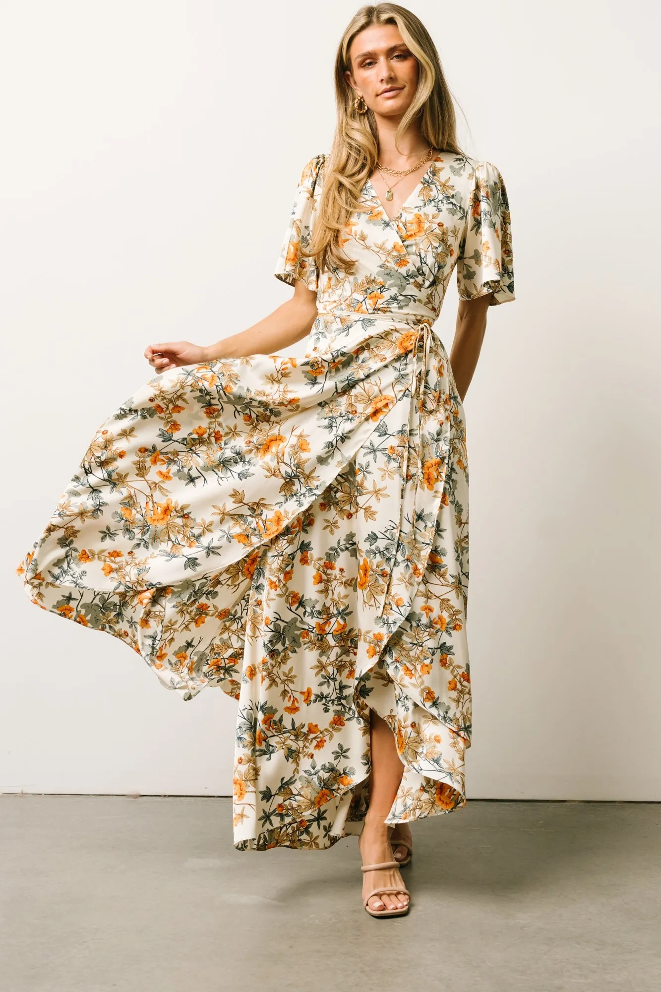 Amara Wrap Dress | Ivory Multi Floral sold by Baltic Born product image thumbnail 4