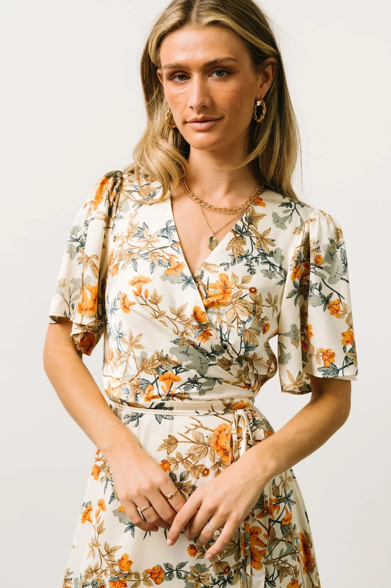 Amara Wrap Dress | Ivory Multi Floral sold by Baltic Born product image thumbnail 2