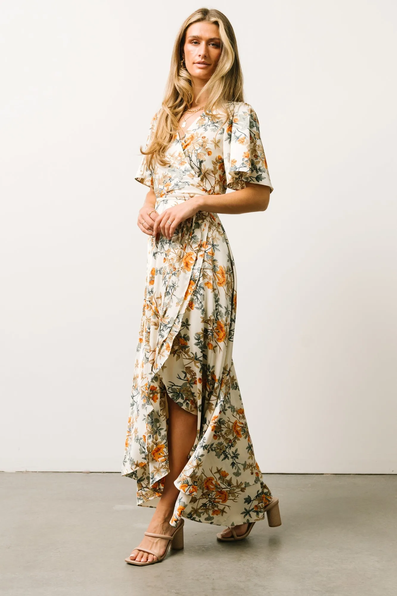 Amara Wrap Dress | Ivory Multi Floral sold by Baltic Born product image thumbnail 3