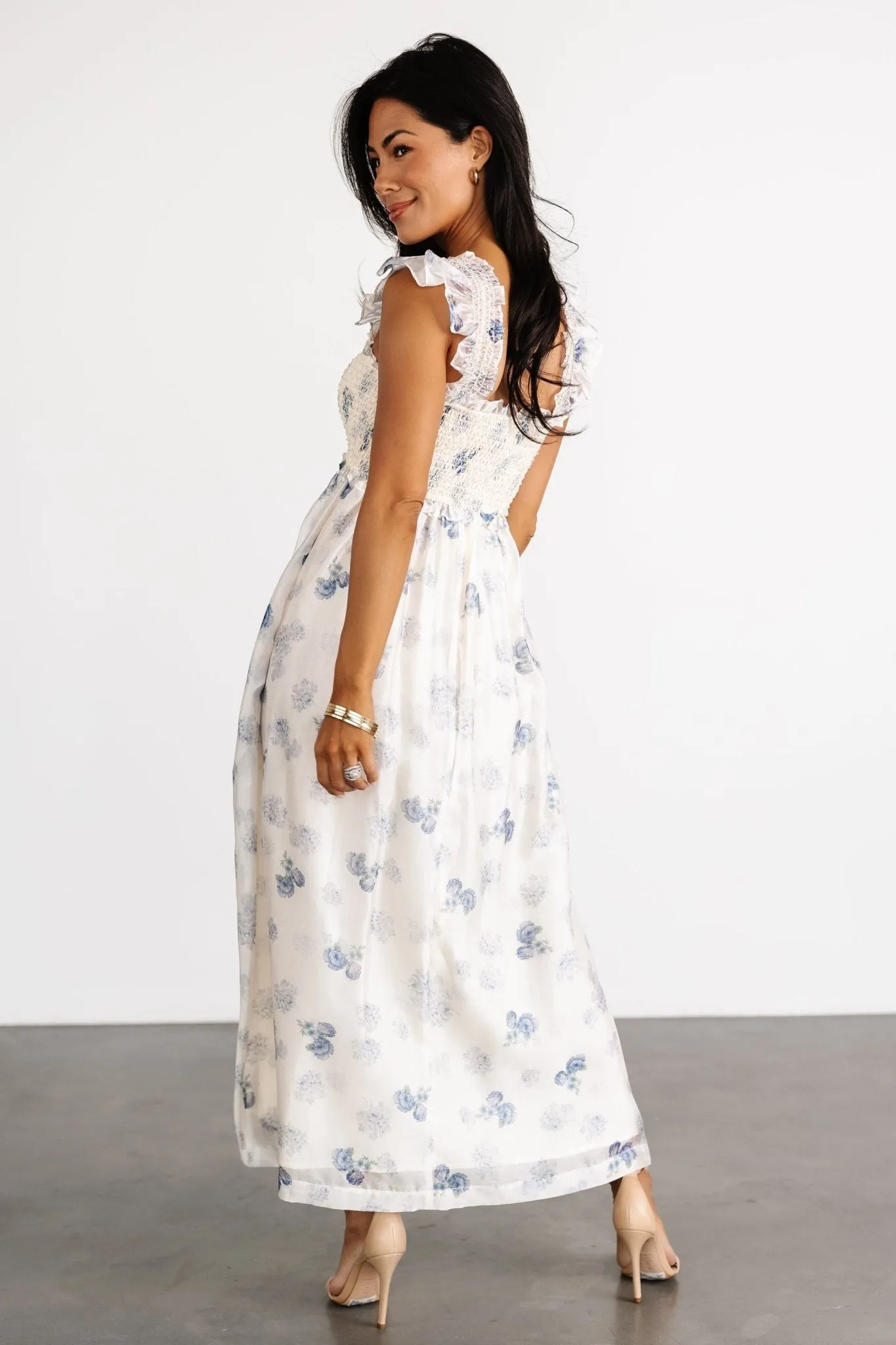Phoebe Midi Dress | Cream + Blue Floral sold by Baltic Born product image thumbnail 5