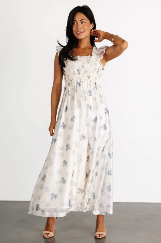 Phoebe Midi Dress | Cream + Blue Floral sold by Baltic Born