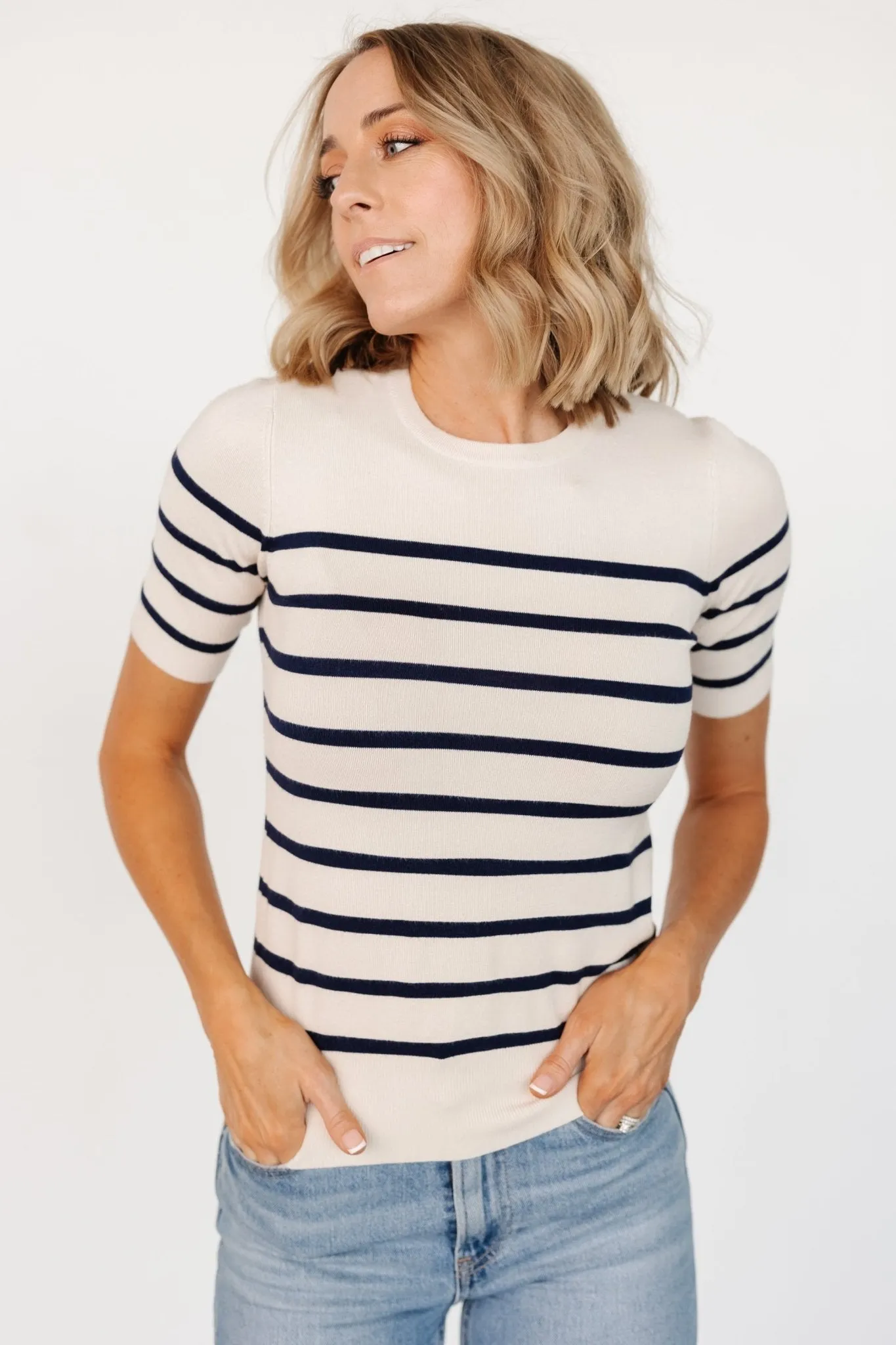 Alyson Knit Top | Ivory + Navy sold by Baltic Born