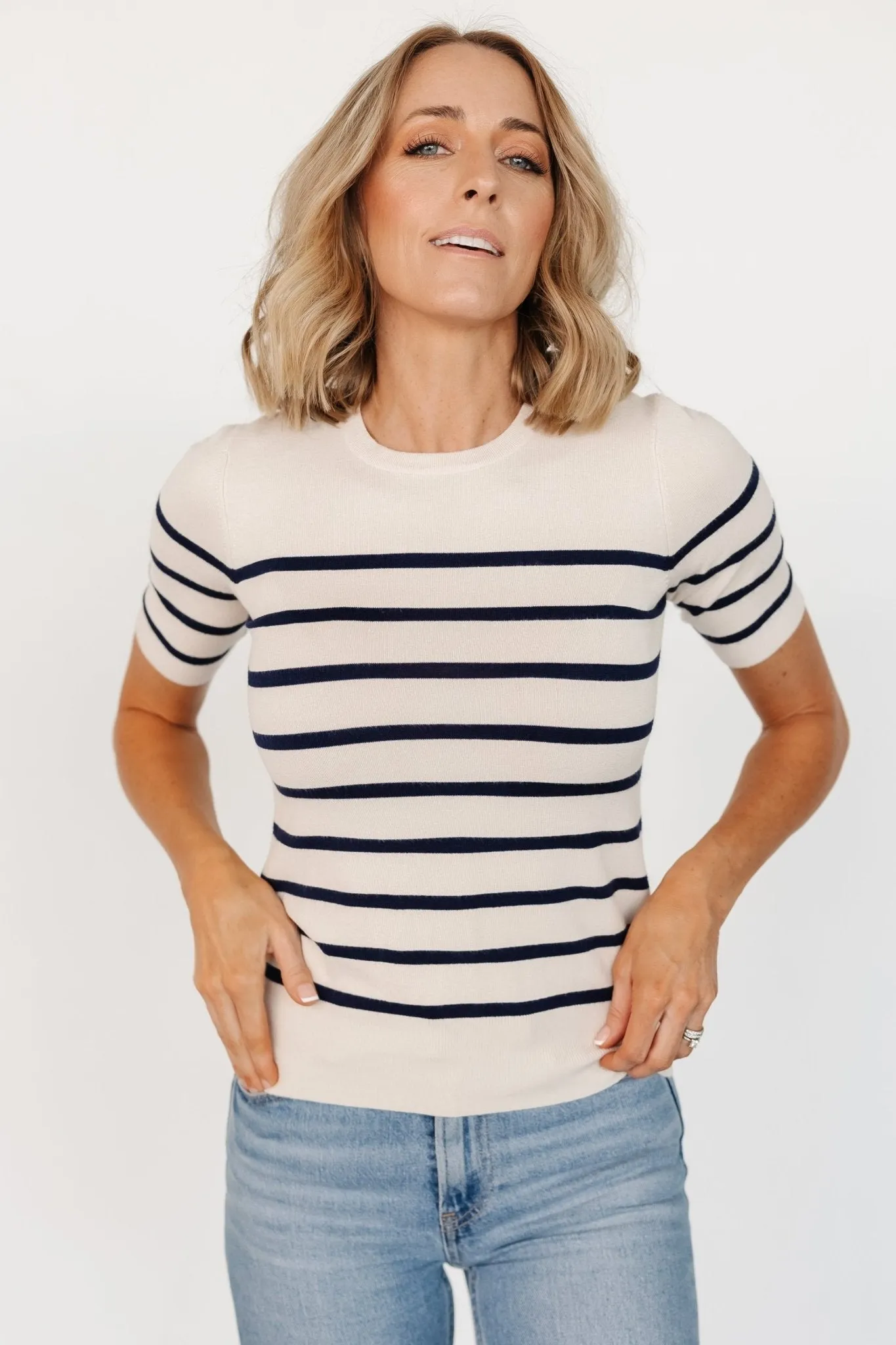 Alyson Knit Top | Ivory + Navy sold by Baltic Born product image thumbnail 4