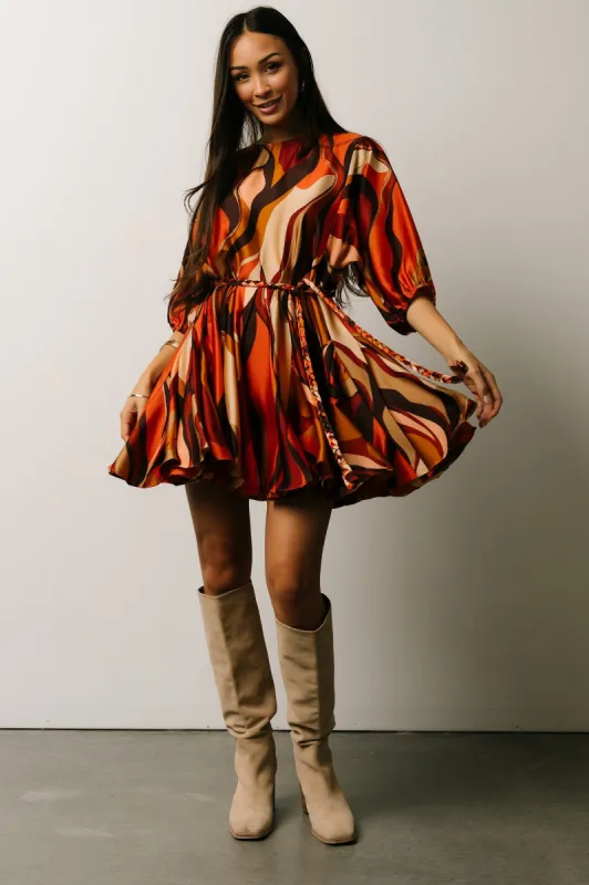 Esma Mini Dress | Rust Multi made by Aakaa