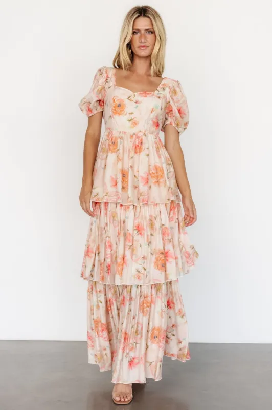 Cozette Tiered Maxi Dress | Blush Floral sold by Baltic Born