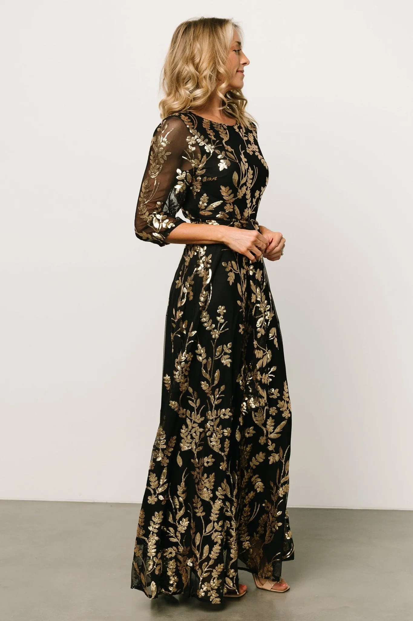 Destiny Sequin Maxi Dress | Black + Gold sold by Baltic Born product image thumbnail 5