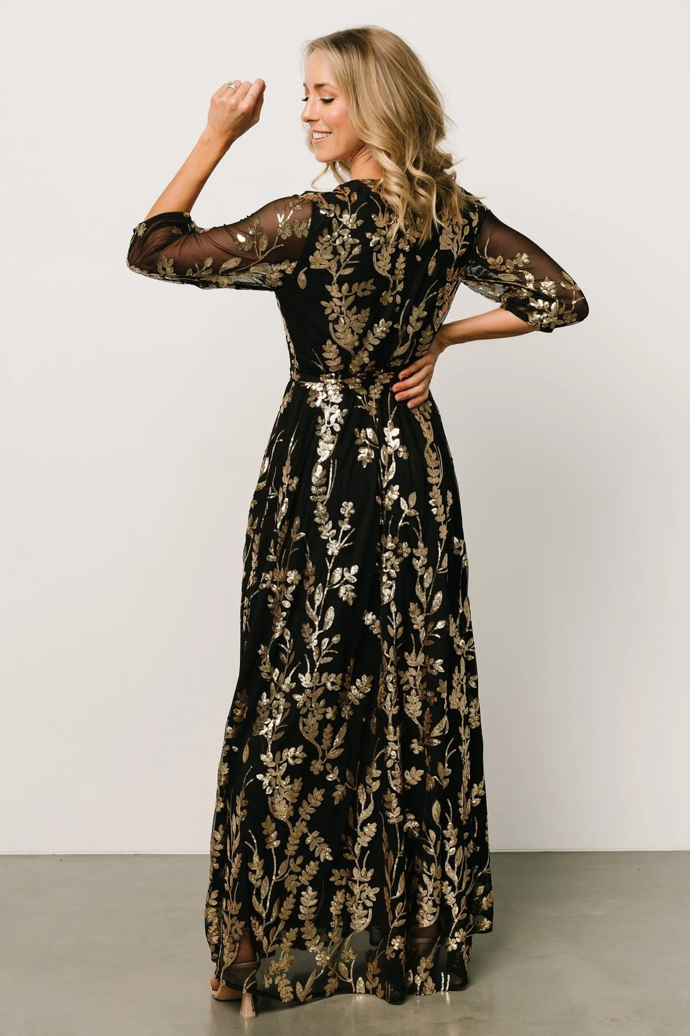 Destiny Sequin Maxi Dress | Black + Gold sold by Baltic Born product image thumbnail 4