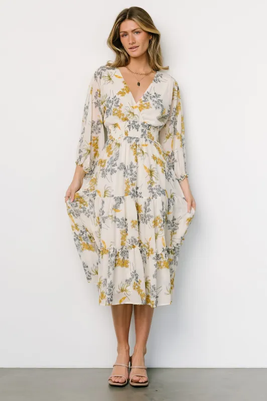 Coventry Tiered Midi Dress | Cream Floral sold by Baltic Born