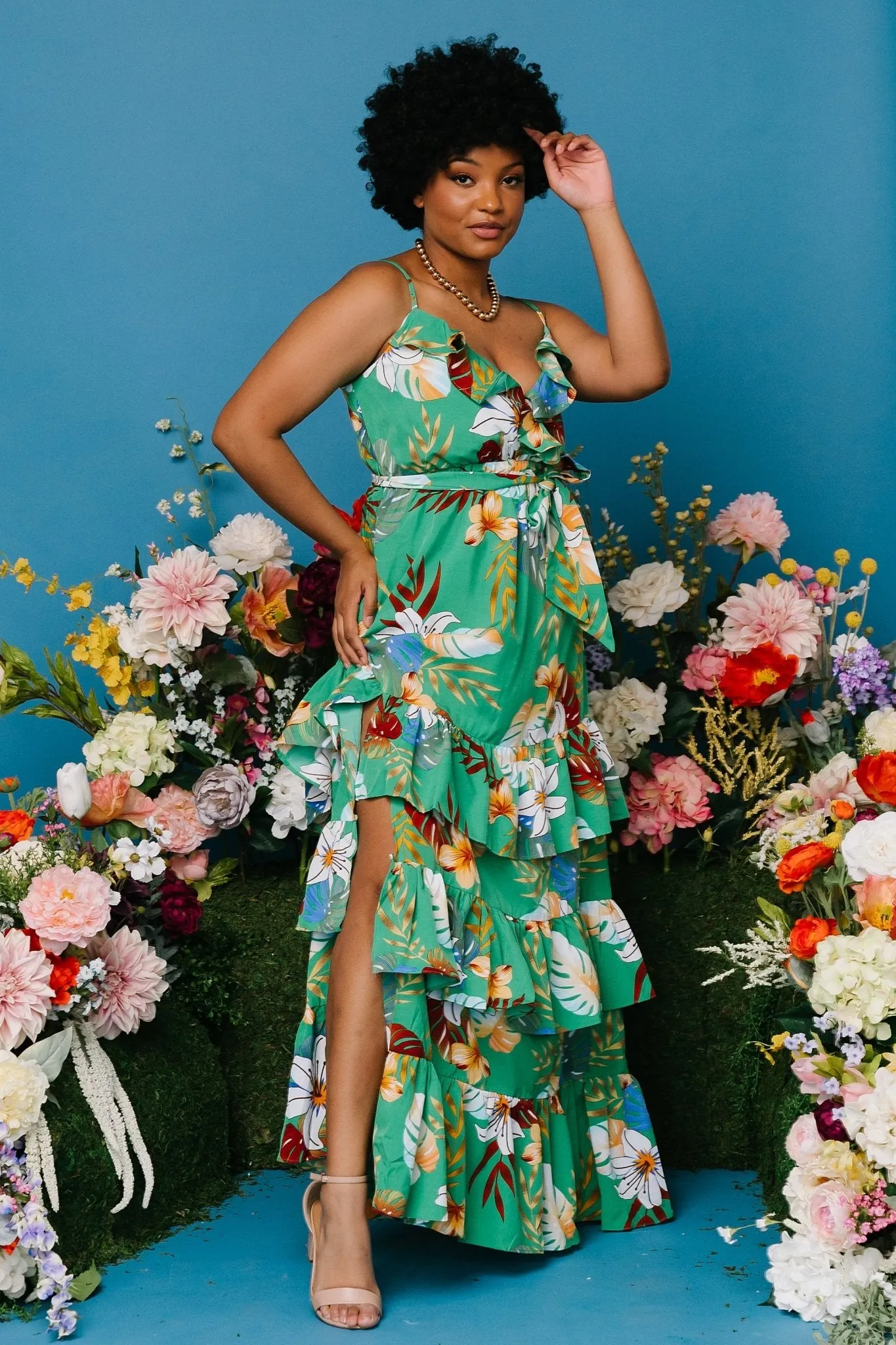 Dolores Ruffle Maxi Dress | Green Multi sold by Baltic Born product image thumbnail 3