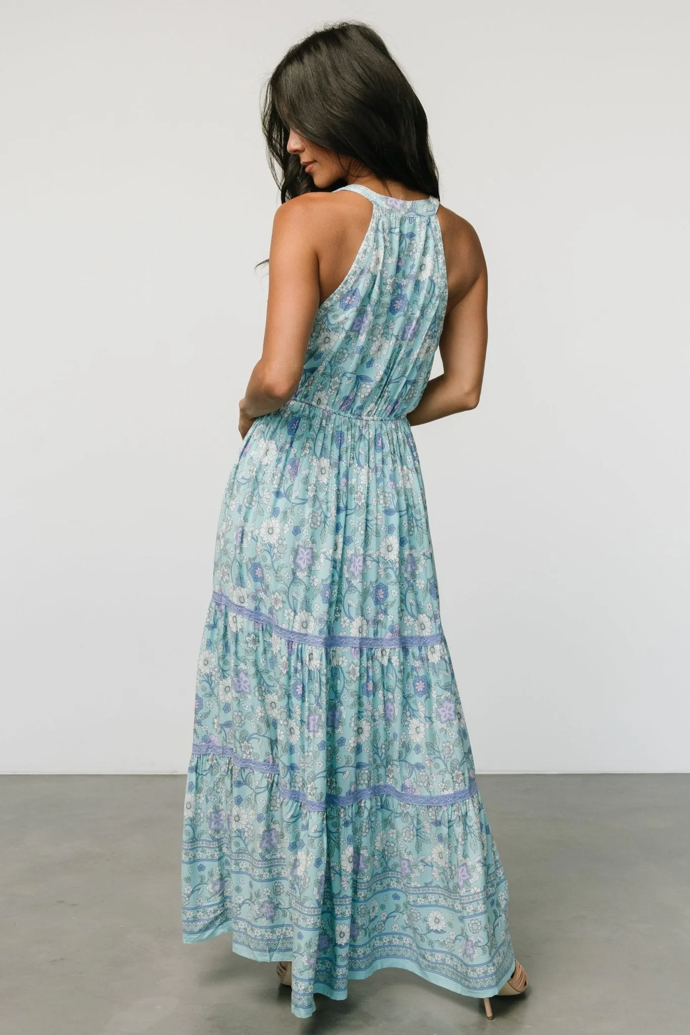 Meline Button Front Maxi Dress | Light Blue Multi sold by Baltic Born product image thumbnail 5