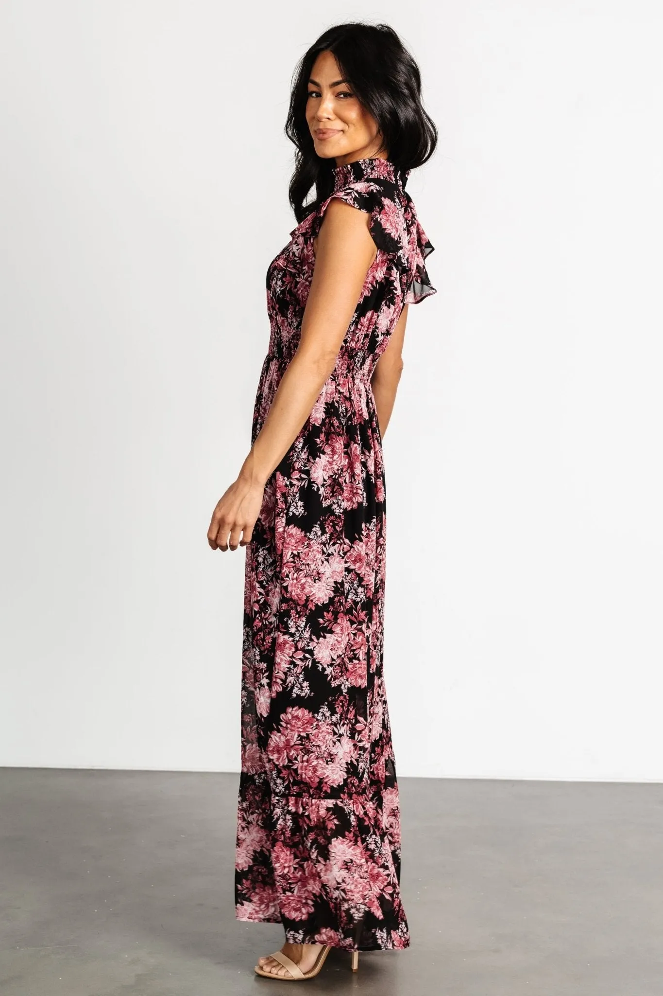 Kearny Ruffle Maxi Dress | Black + Mauve sold by Baltic Born product image thumbnail 3