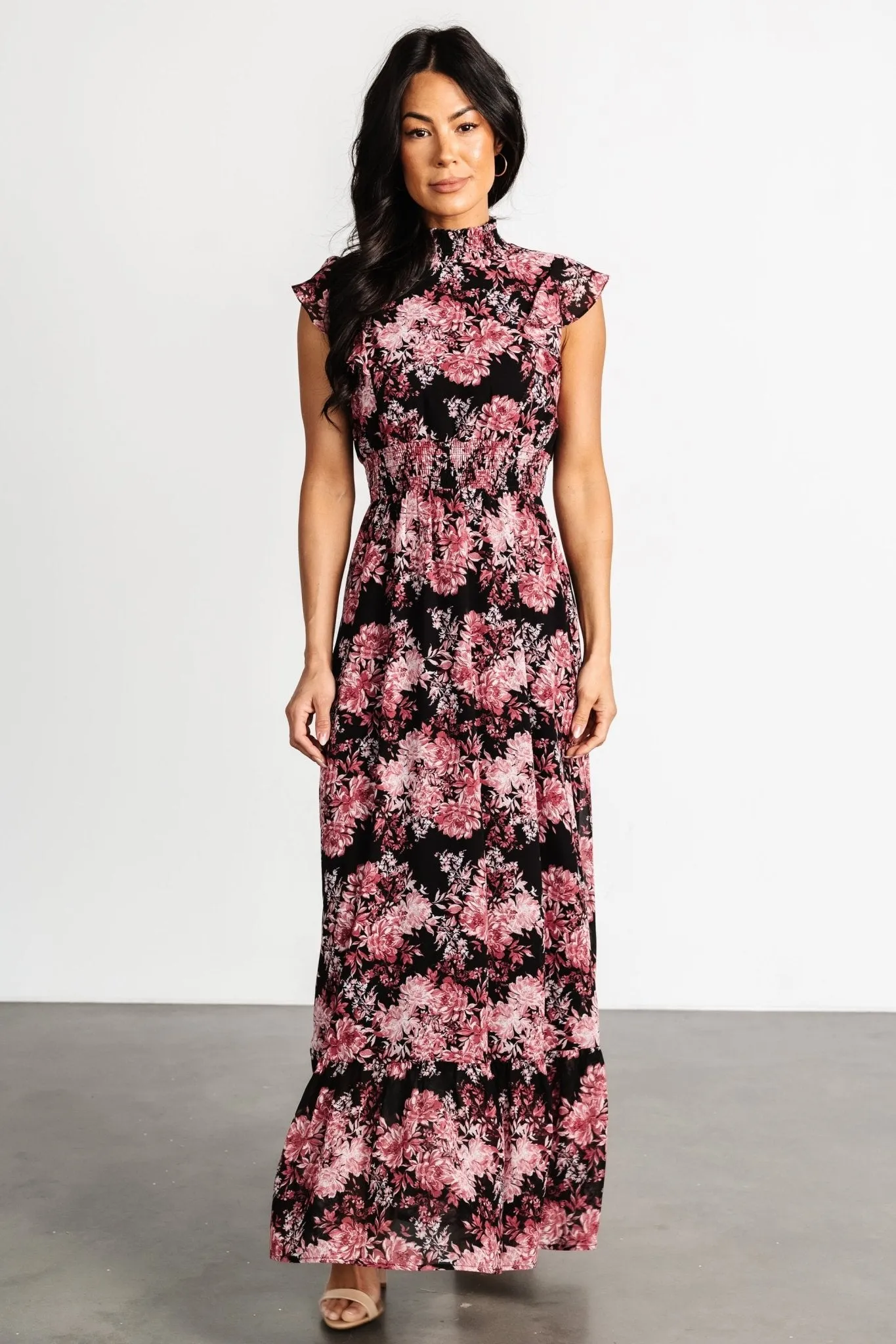 Kearny Ruffle Maxi Dress | Black + Mauve sold by Baltic Born product image thumbnail 4