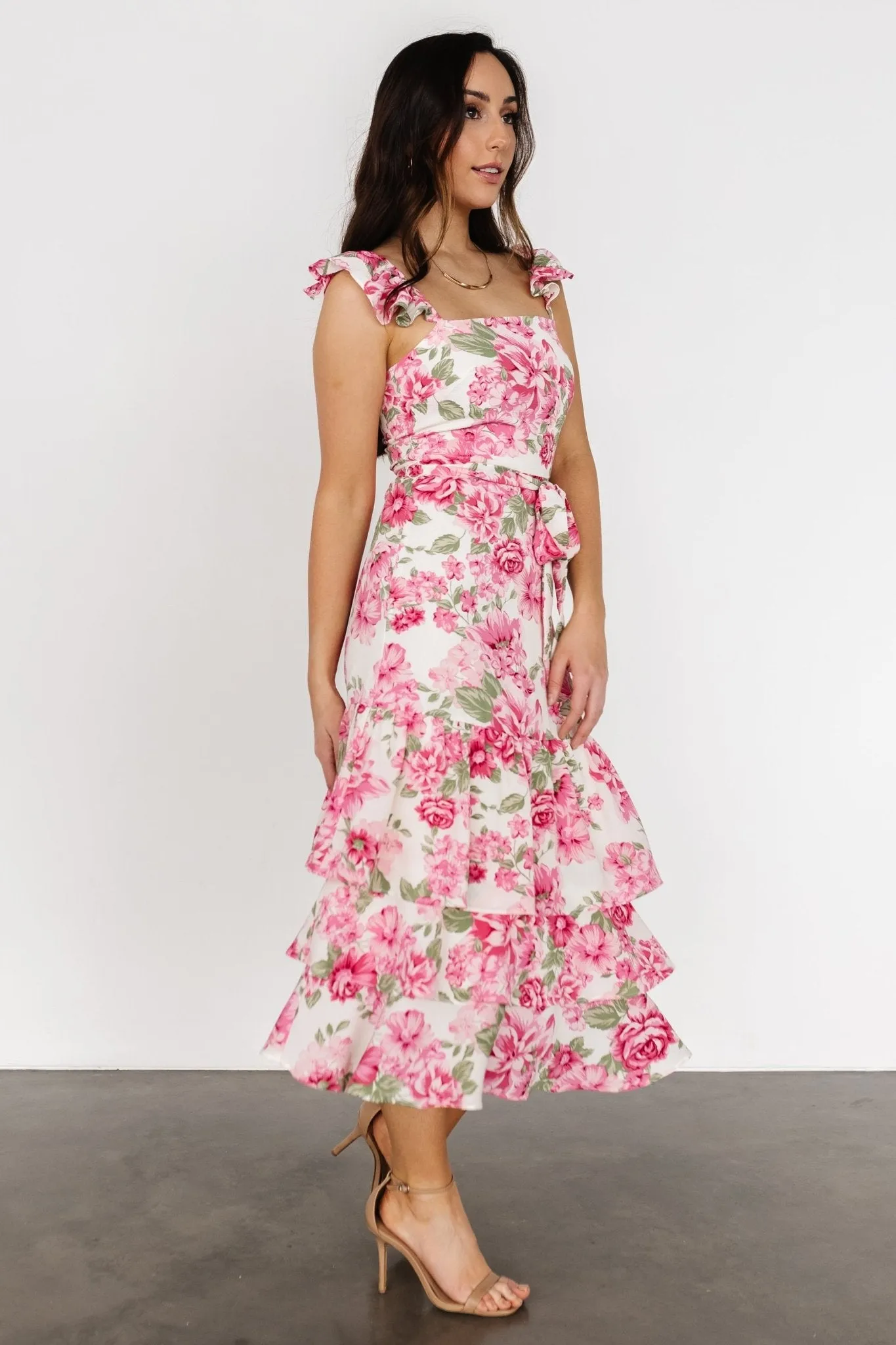 Guayana Ruffle Midi Dress | Pink + Ivory sold by Baltic Born product image thumbnail 3